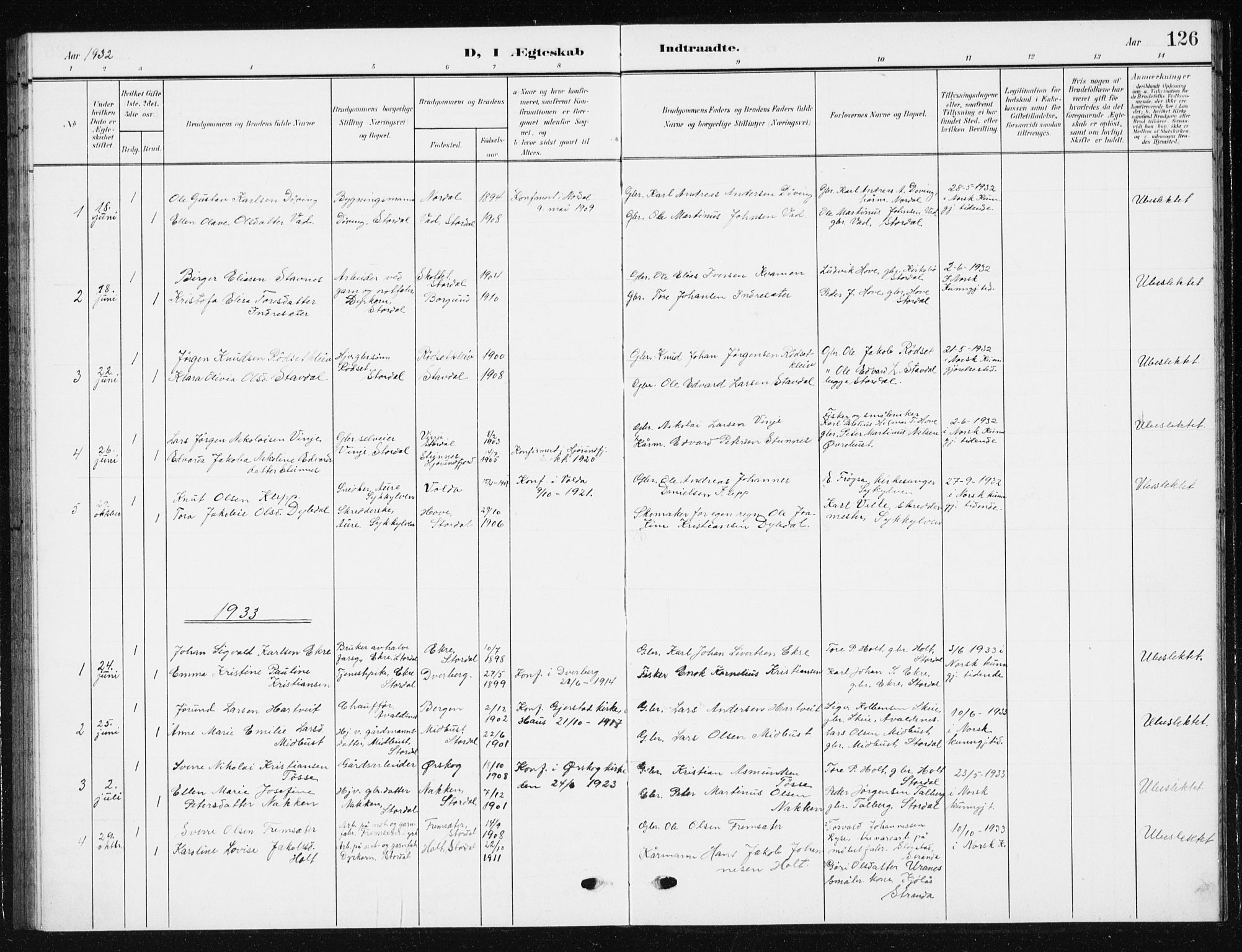 Ministerialprotokoller, klokkerbøker og fødselsregistre - Møre og Romsdal, AV/SAT-A-1454/521/L0303: Parish register (copy) no. 521C04, 1908-1943, p. 126