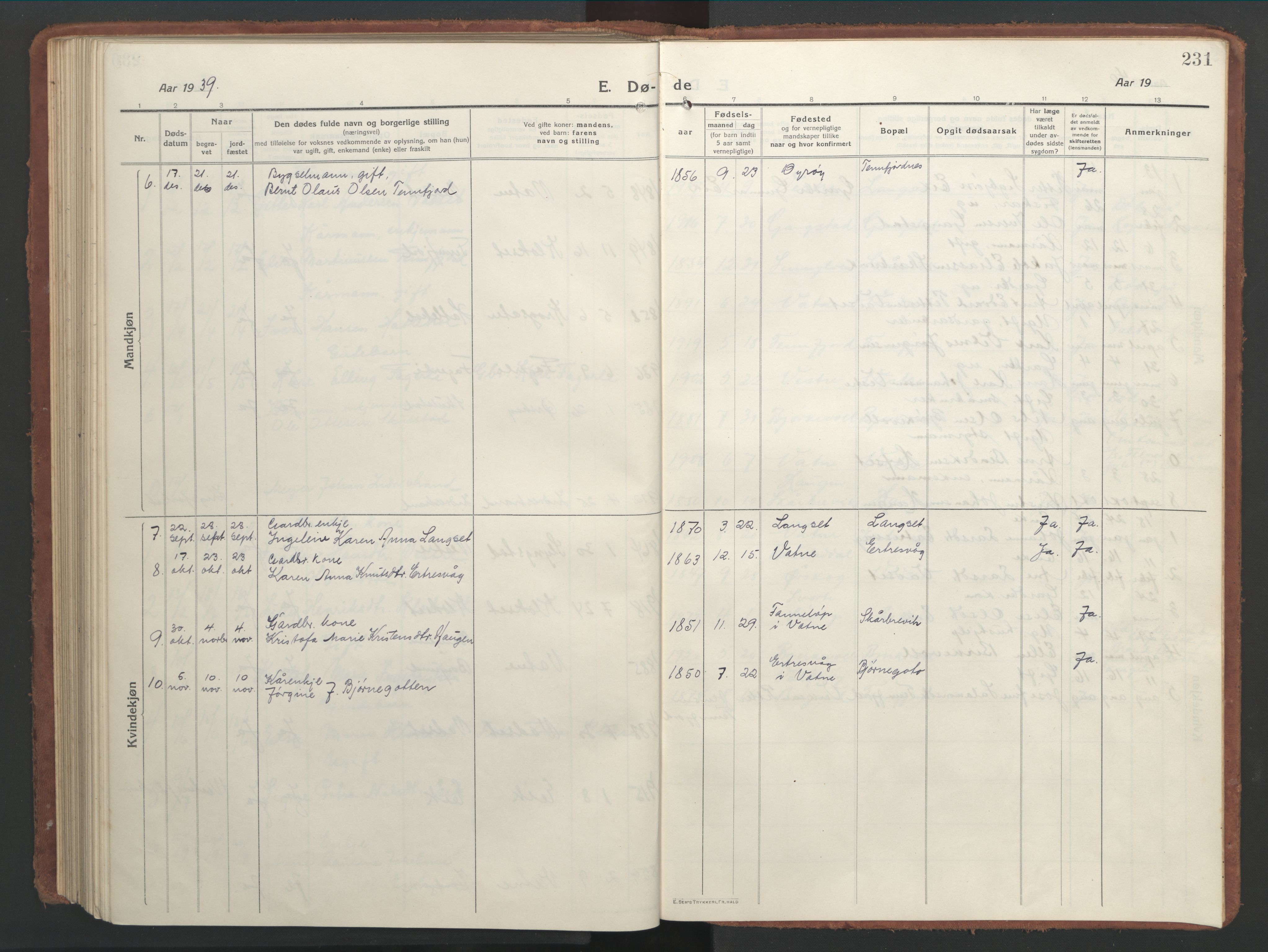 Ministerialprotokoller, klokkerbøker og fødselsregistre - Møre og Romsdal, AV/SAT-A-1454/525/L0378: Parish register (copy) no. 525C04, 1915-1947, p. 231