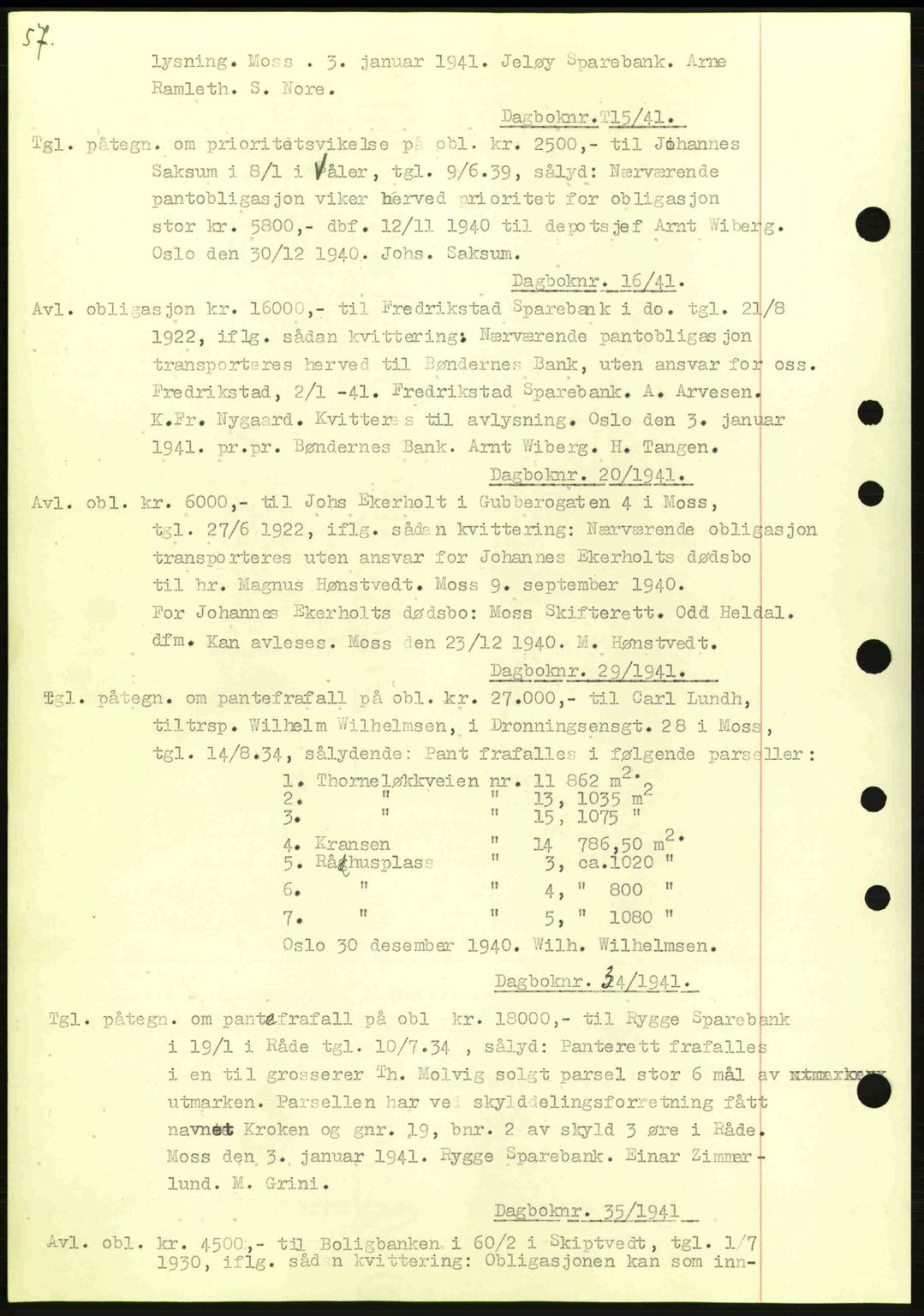 Moss sorenskriveri, SAO/A-10168: Mortgage book no. B10, 1940-1941, Diary no: : 15/1941