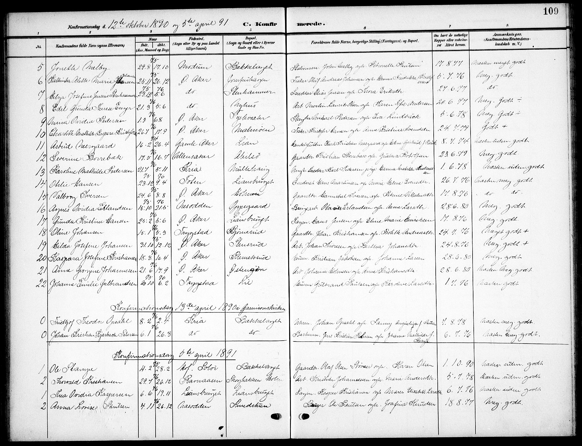 Nordstrand prestekontor Kirkebøker, AV/SAO-A-10362a/F/Fa/L0000: Parish register (official) no.  0, 1881-1900, p. 109