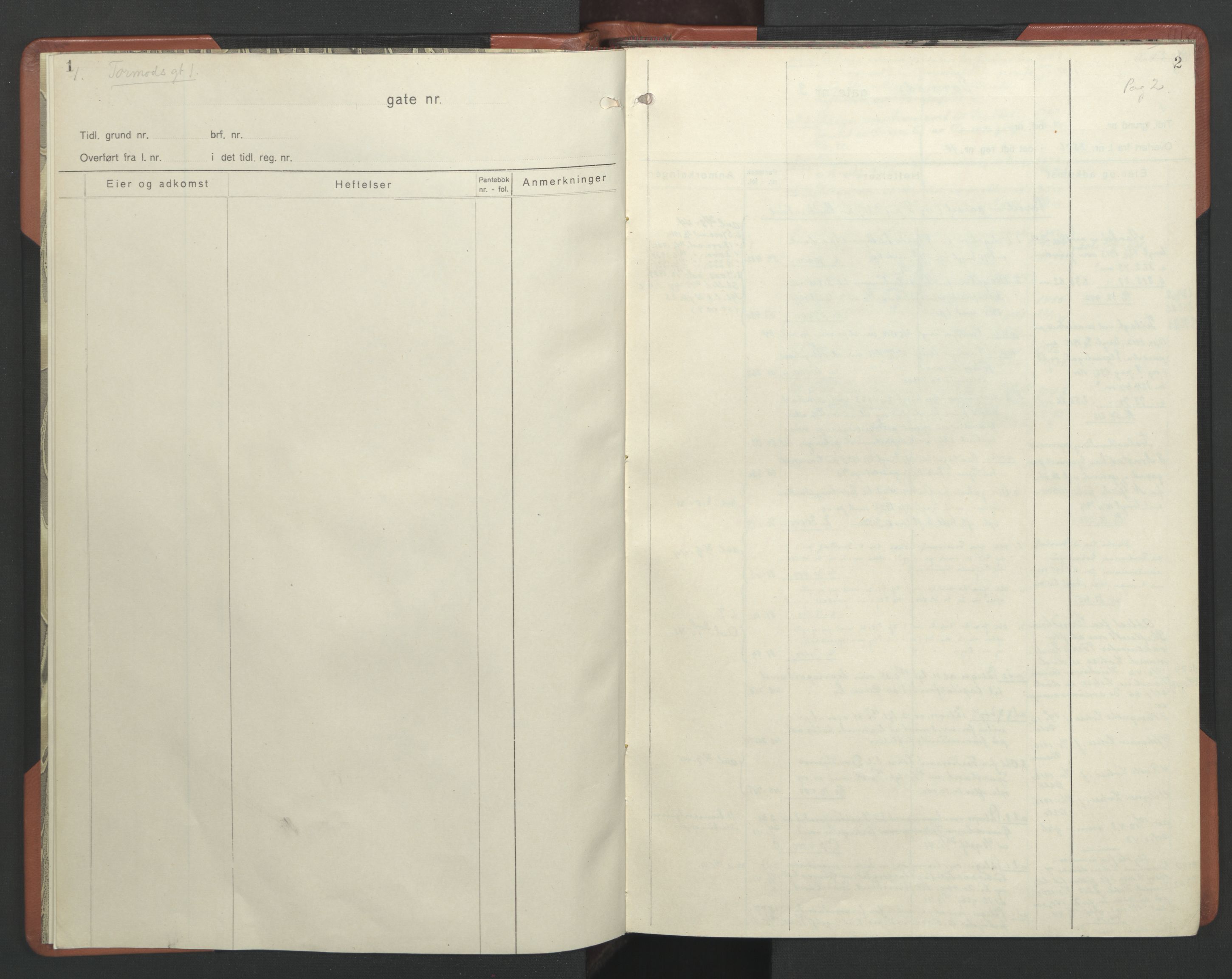 Trondheim byfogd, AV/SAT-A-0003/1/2/2A/L0031: Mortgage register no. G / 2A 31, 1930-1949, p. 1-2