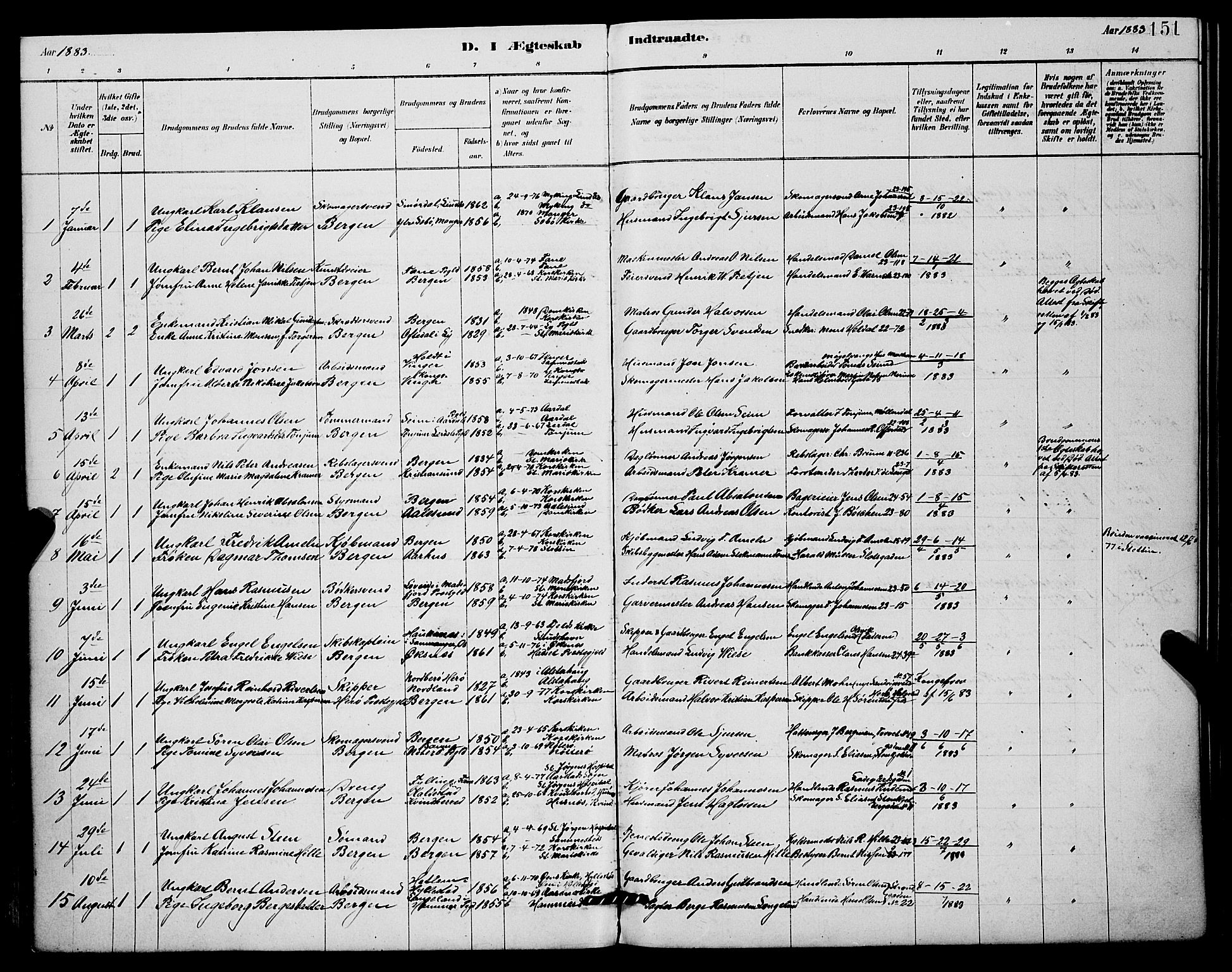 Mariakirken Sokneprestembete, SAB/A-76901/H/Hab/L0004: Parish register (copy) no. A 4, 1878-1892, p. 151