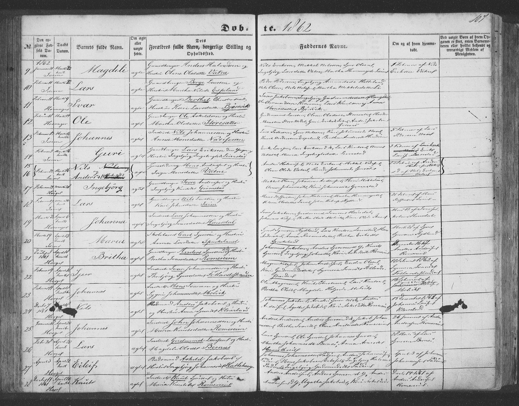 Hosanger sokneprestembete, AV/SAB-A-75801/H/Haa: Parish register (official) no. A 8, 1849-1863, p. 107