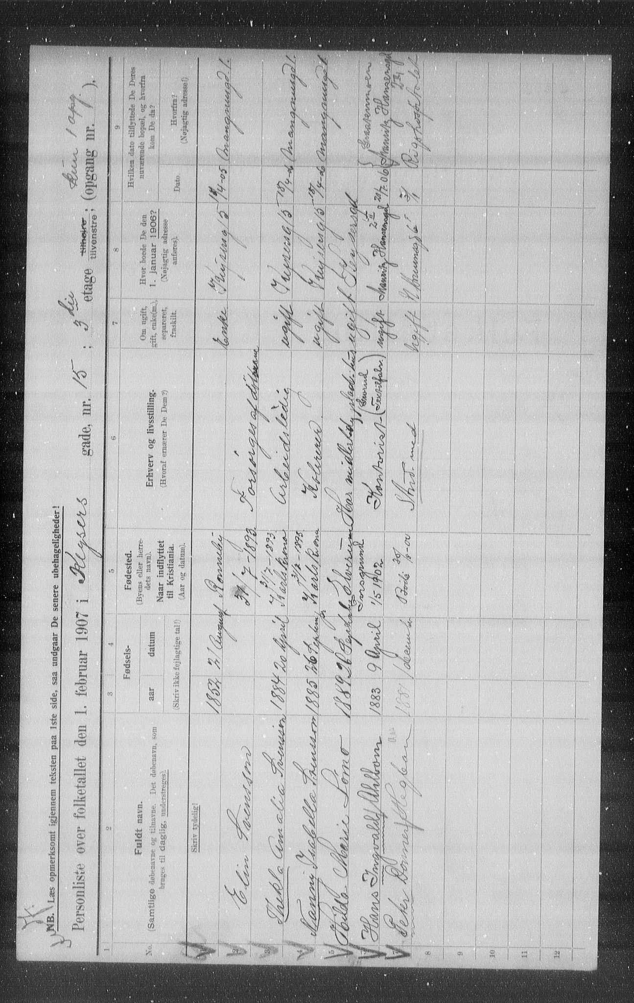 OBA, Municipal Census 1907 for Kristiania, 1907, p. 25172