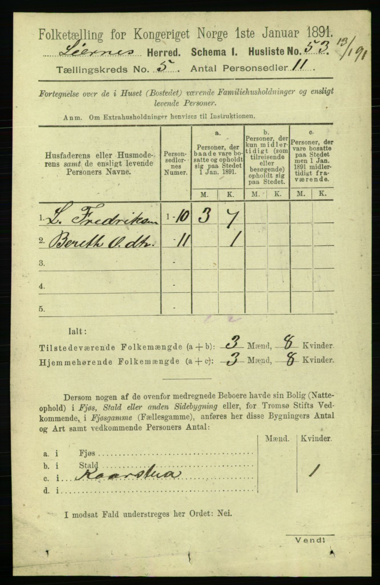 RA, 1891 census for 1737 Lierne, 1891, p. 1420