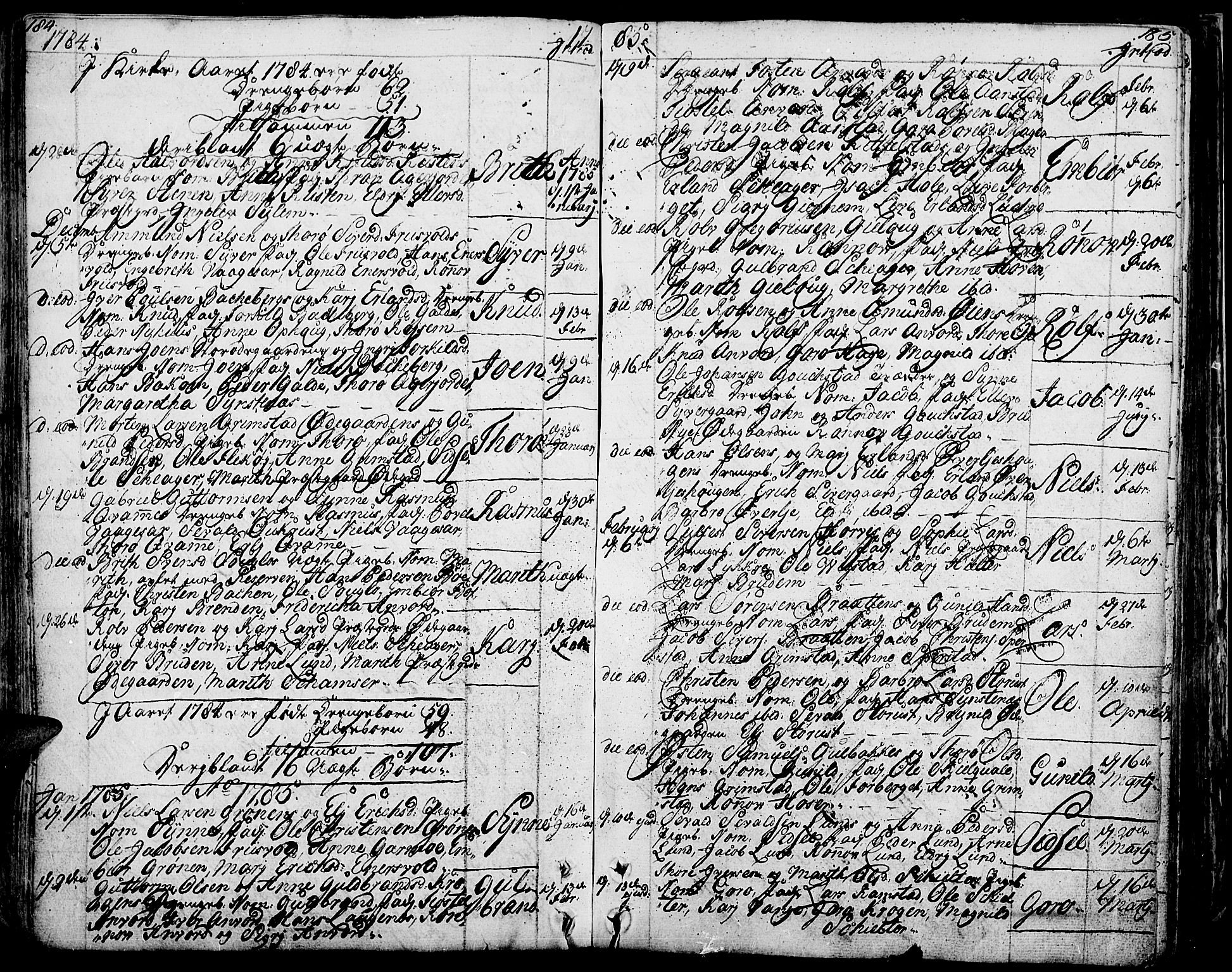 Lom prestekontor, AV/SAH-PREST-070/K/L0002: Parish register (official) no. 2, 1749-1801, p. 184-185