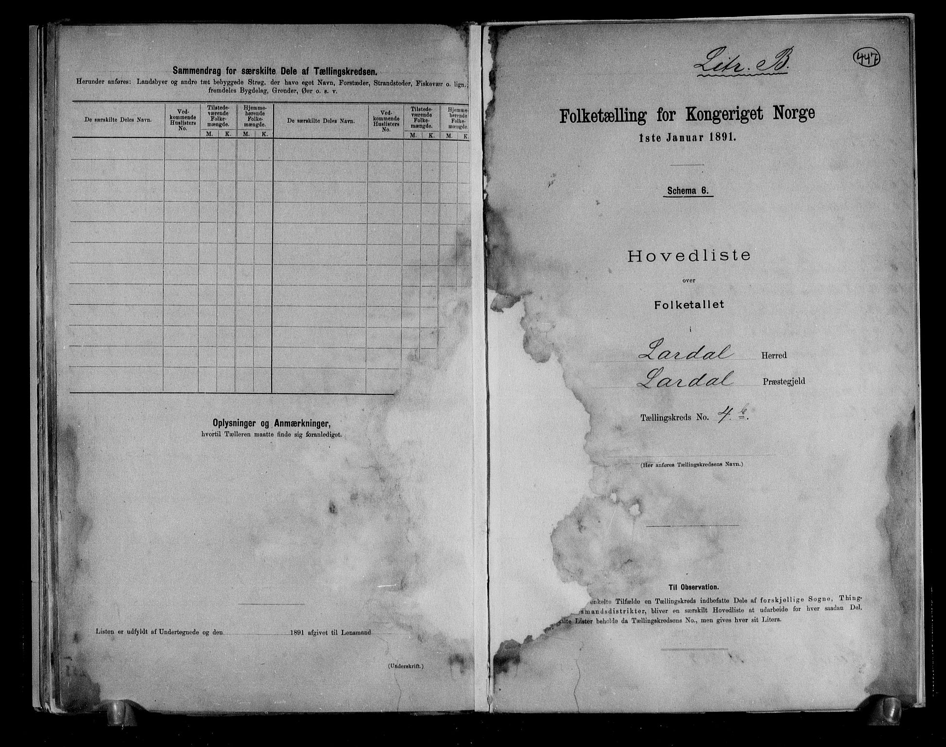 RA, 1891 census for 0728 Lardal, 1891, p. 16