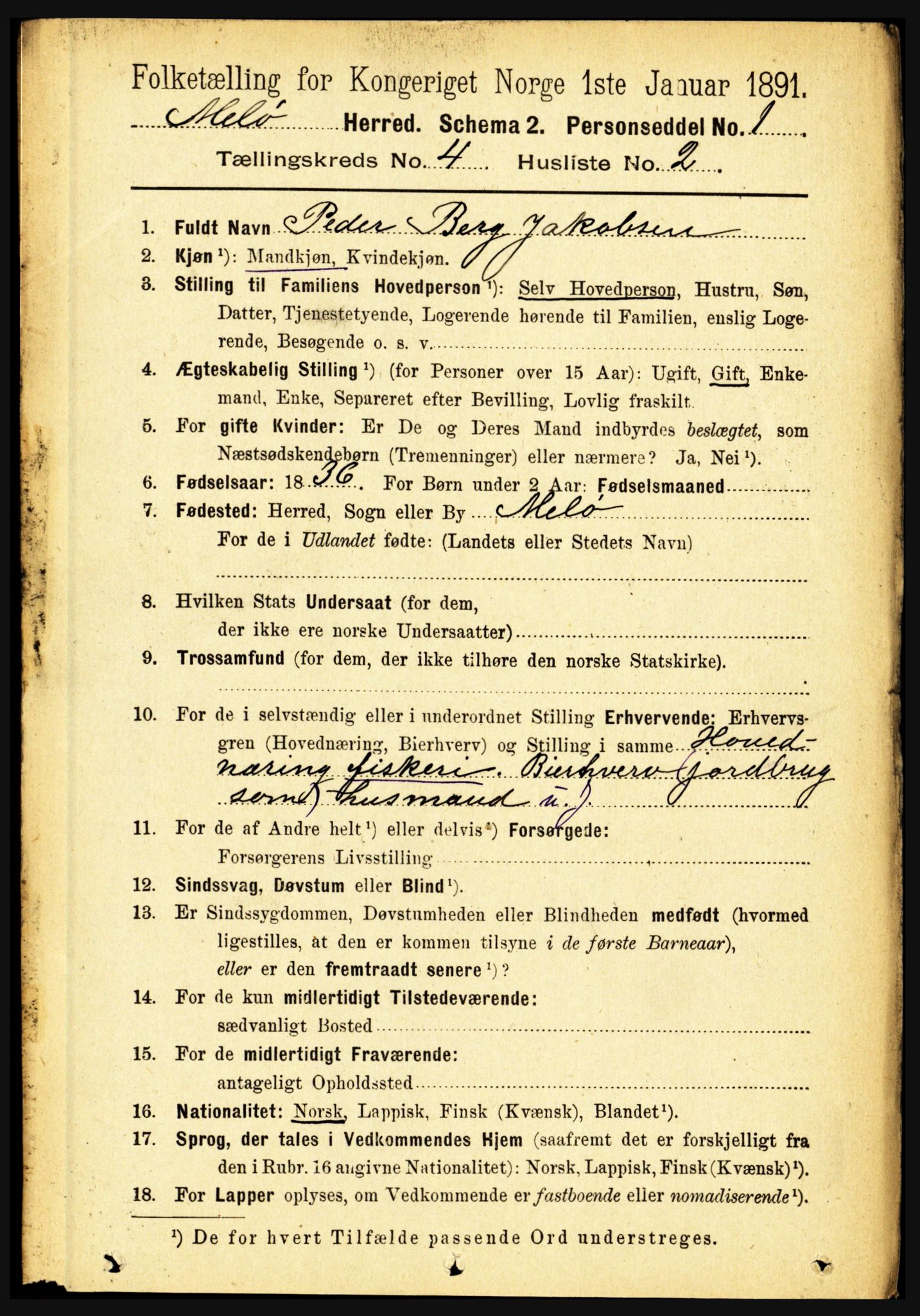 RA, 1891 census for 1837 Meløy, 1891, p. 1466