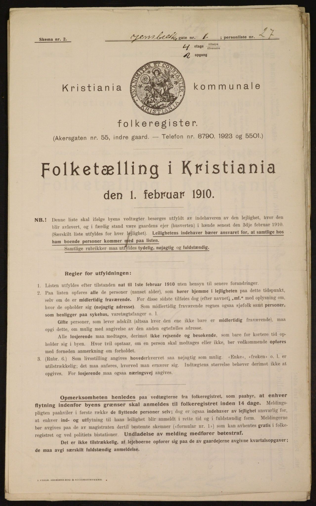 OBA, Municipal Census 1910 for Kristiania, 1910, p. 44162