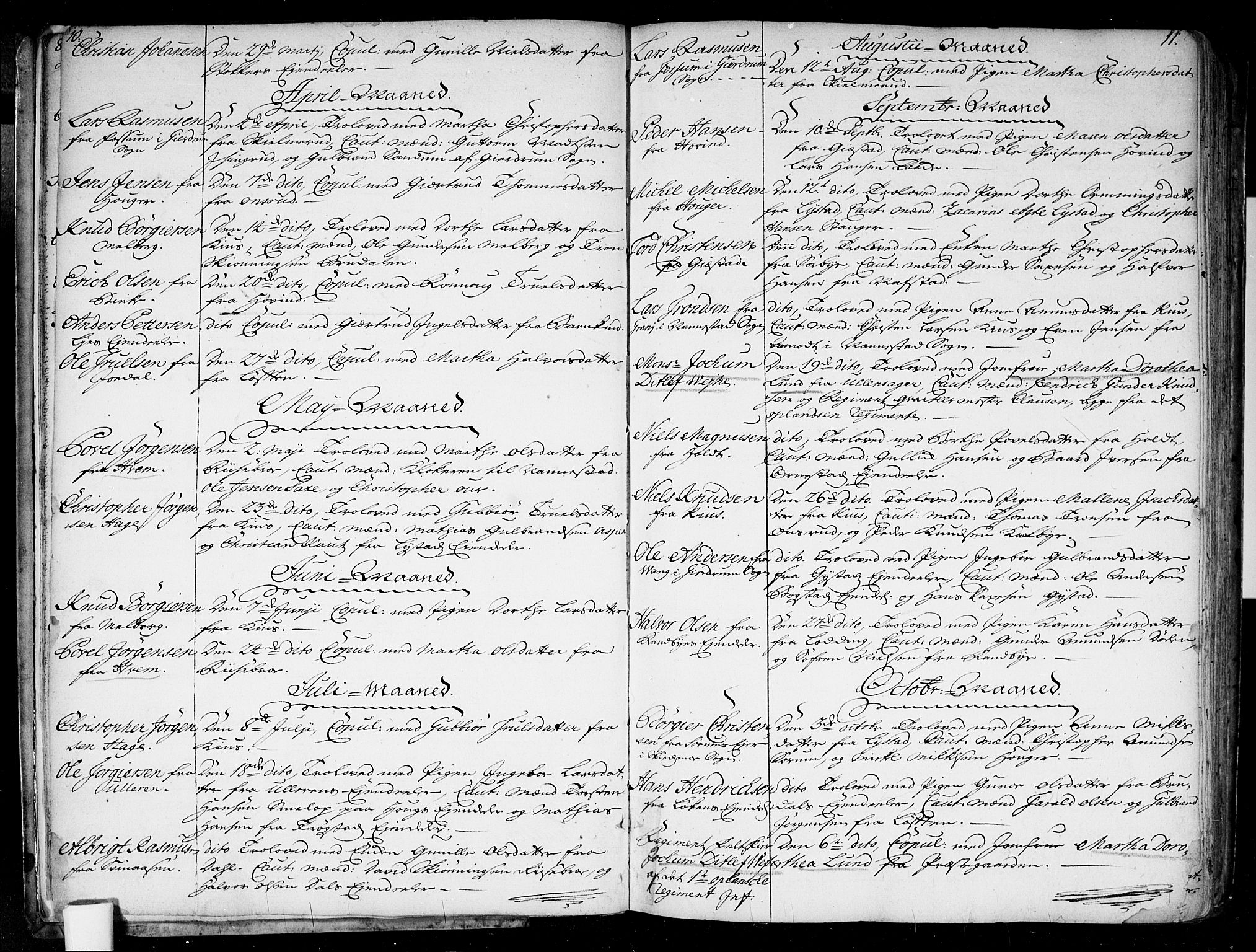 Ullensaker prestekontor Kirkebøker, SAO/A-10236a/F/Fa/L0010: Parish register (official) no. I 10, 1733-1776, p. 10-11