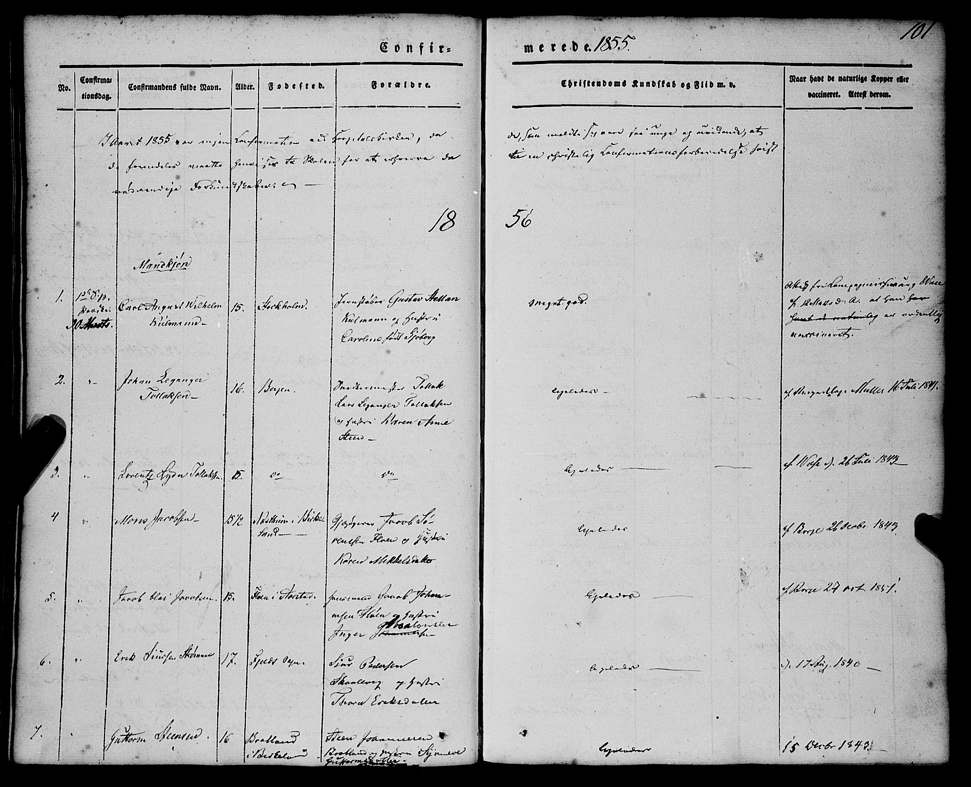 St. Jørgens hospital og Årstad sokneprestembete, AV/SAB-A-99934: Parish register (official) no. A 4, 1844-1863, p. 101