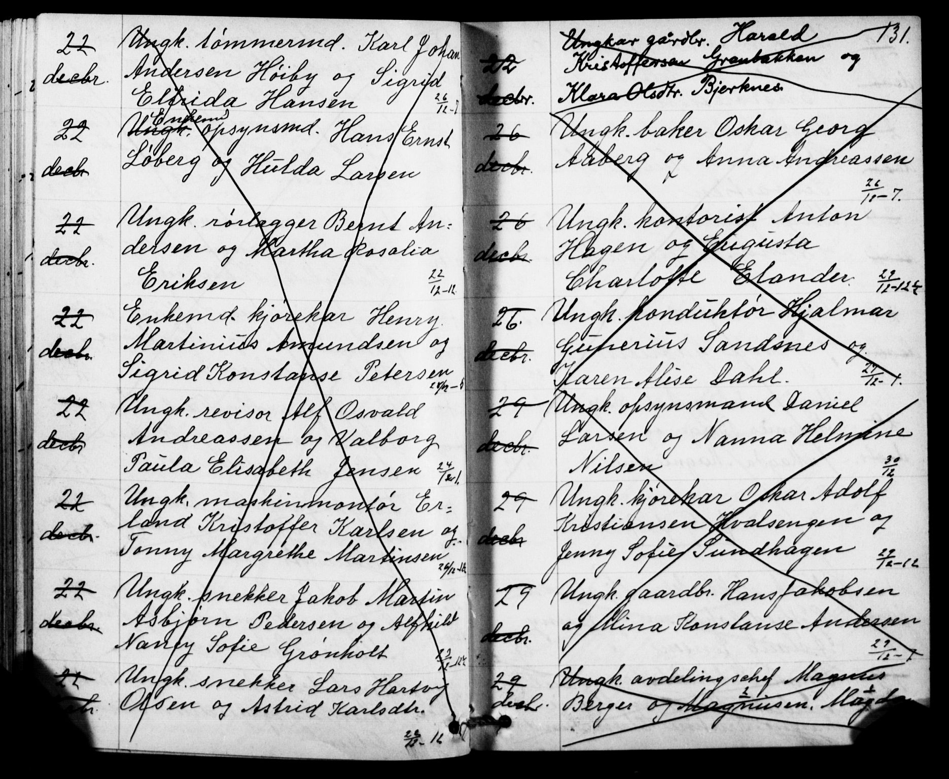Oslo domkirke Kirkebøker, SAO/A-10752/H/Ha/L0005: Banns register no. 5, 1913-1919, p. 130-131