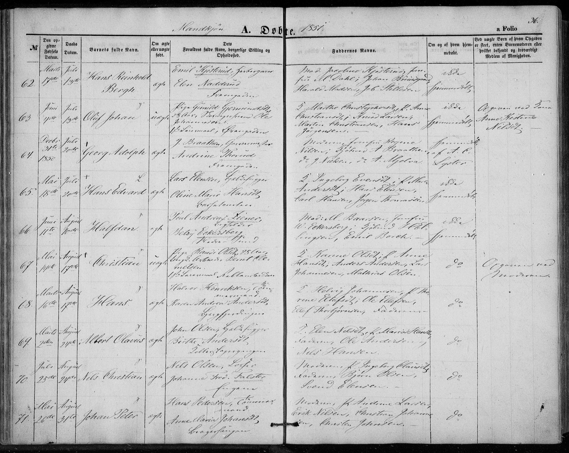 Bragernes kirkebøker, AV/SAKO-A-6/F/Fb/L0002: Parish register (official) no. II 2, 1848-1859, p. 36