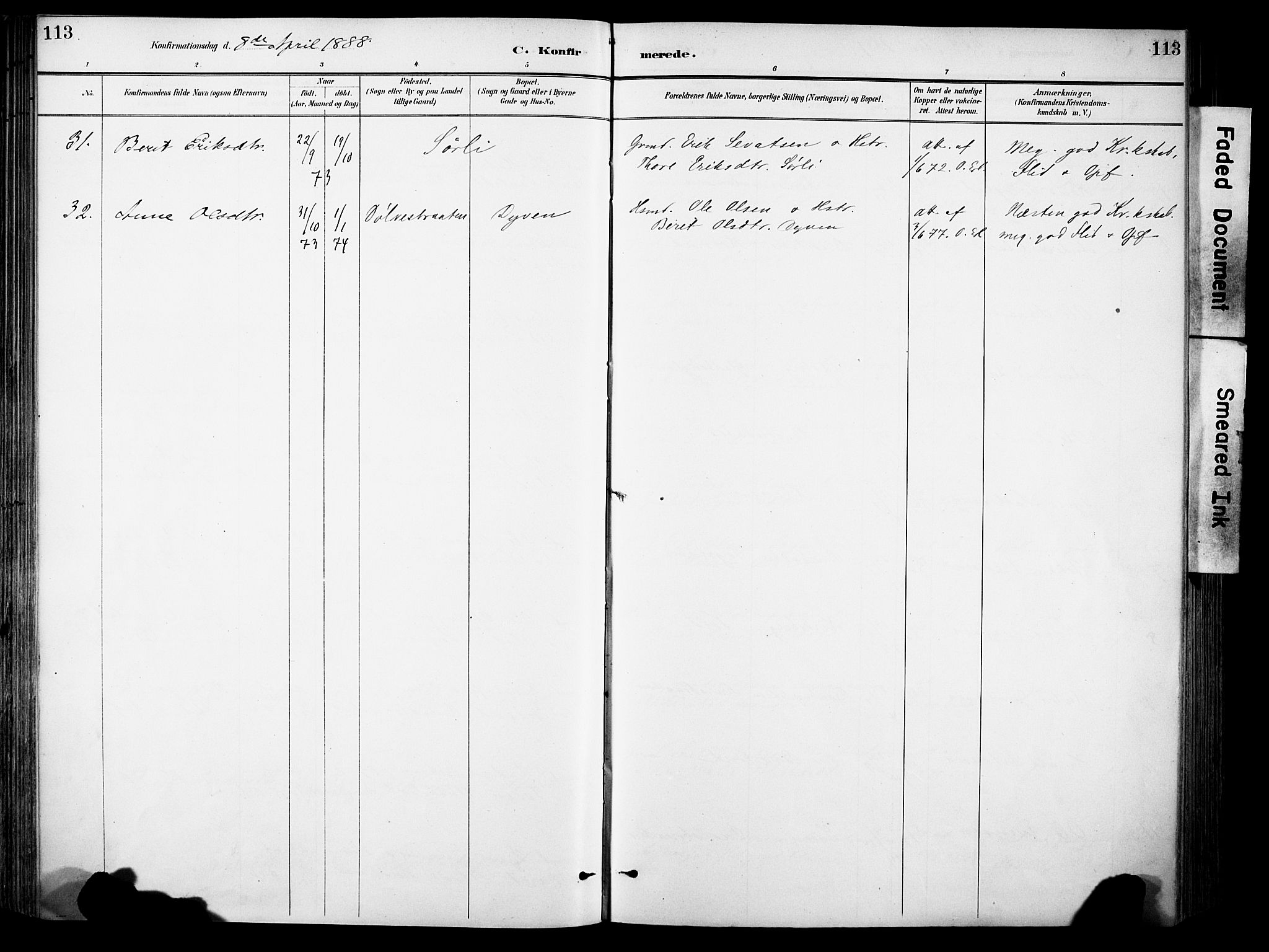 Sør-Aurdal prestekontor, SAH/PREST-128/H/Ha/Haa/L0009: Parish register (official) no. 9, 1886-1906, p. 113