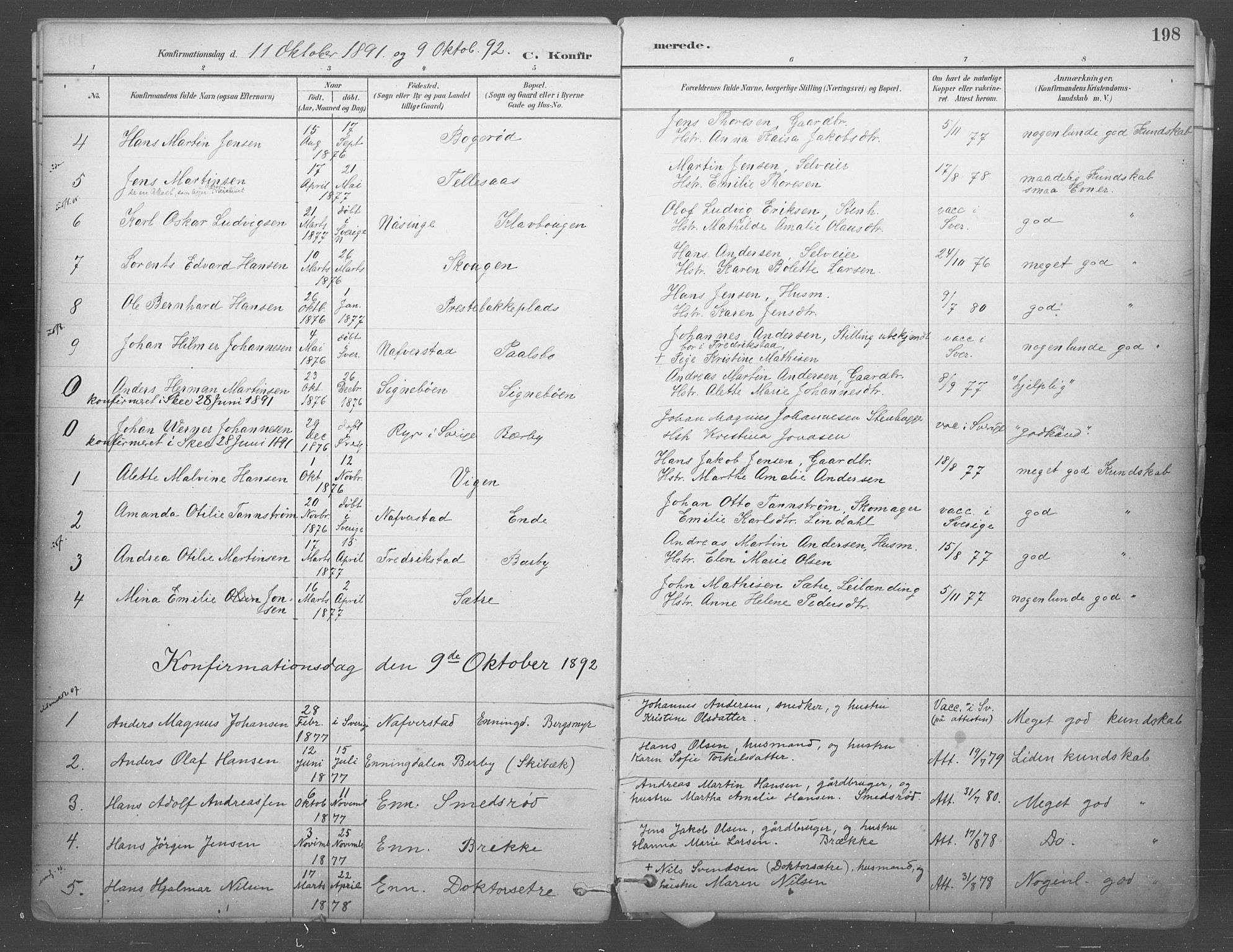 Idd prestekontor Kirkebøker, SAO/A-10911/F/Fb/L0002: Parish register (official) no. II 2, 1882-1923, p. 198
