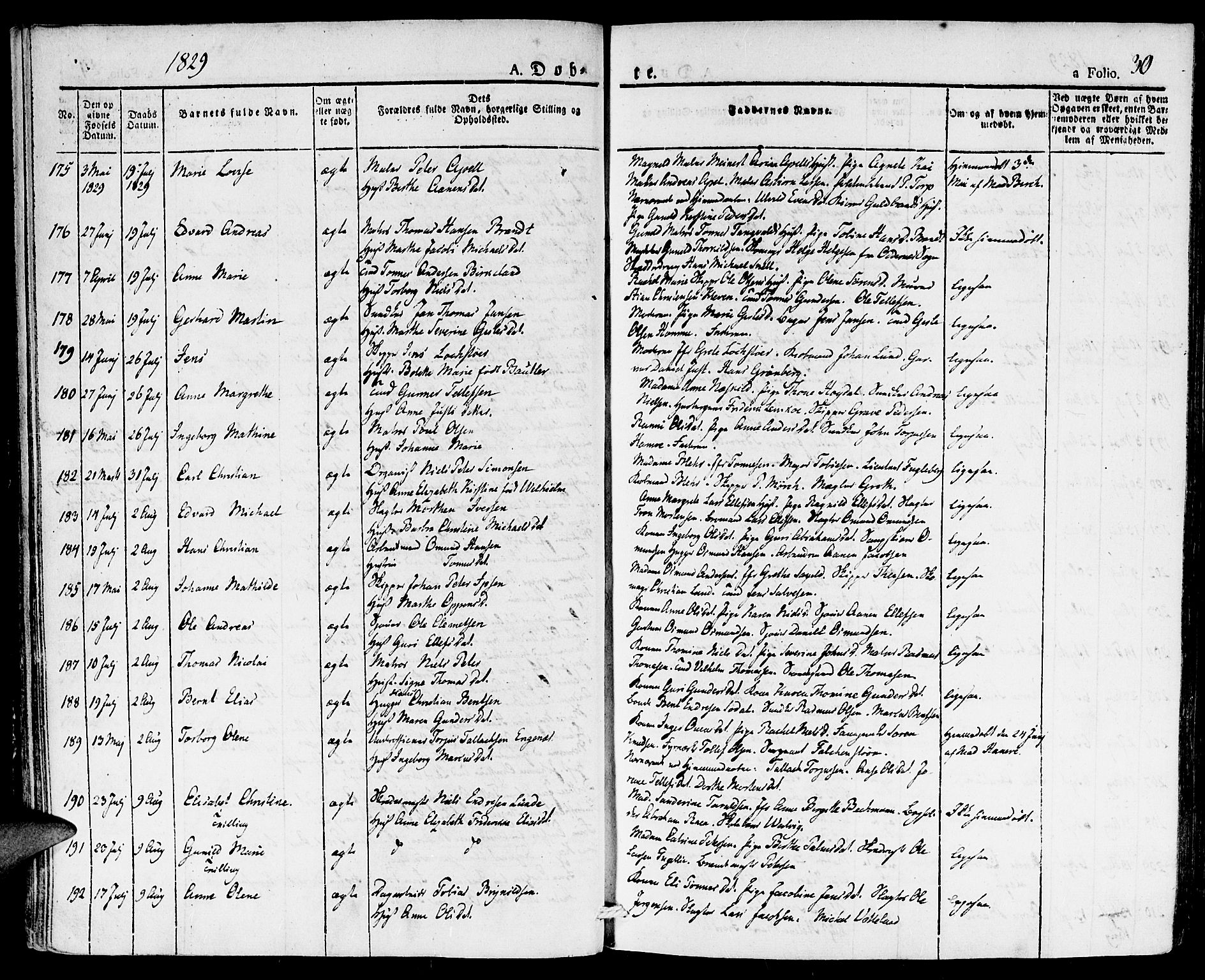 Kristiansand domprosti, SAK/1112-0006/F/Fa/L0011: Parish register (official) no. A 11, 1827-1841, p. 30