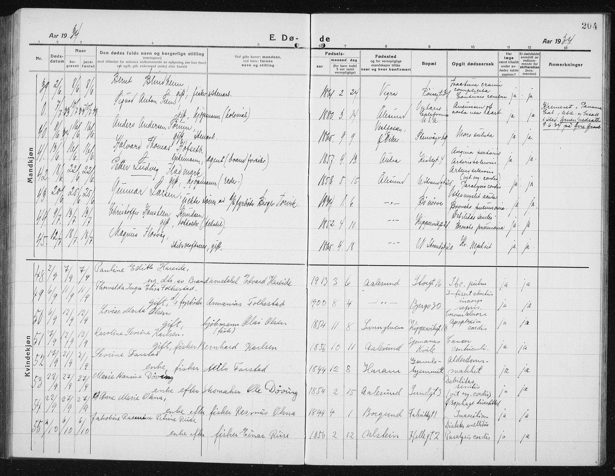 Ministerialprotokoller, klokkerbøker og fødselsregistre - Møre og Romsdal, AV/SAT-A-1454/529/L0474: Parish register (copy) no. 529C11, 1918-1938, p. 204