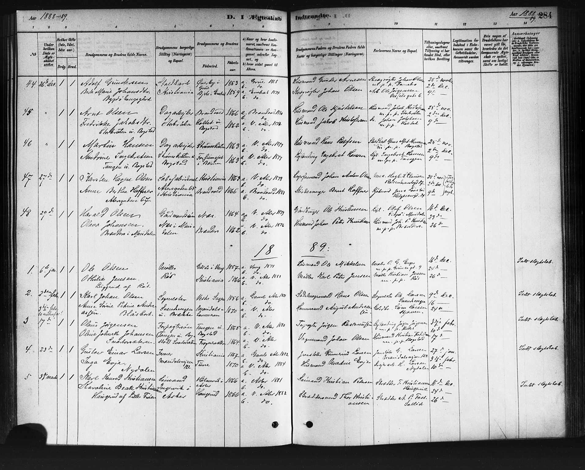Vestre Aker prestekontor Kirkebøker, SAO/A-10025/F/Fa/L0008: Parish register (official) no. 8, 1878-1903, p. 284