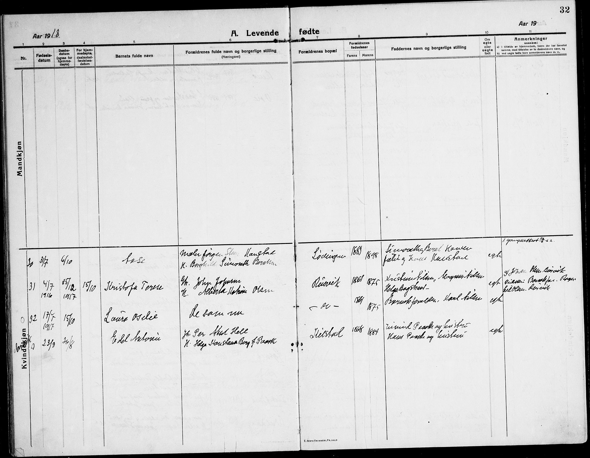 Ministerialprotokoller, klokkerbøker og fødselsregistre - Nordland, AV/SAT-A-1459/872/L1037: Parish register (official) no. 872A12, 1914-1925, p. 32