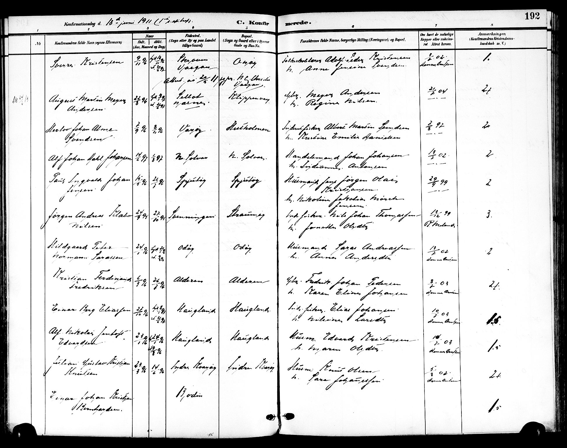 Ministerialprotokoller, klokkerbøker og fødselsregistre - Nordland, AV/SAT-A-1459/839/L0569: Parish register (official) no. 839A06, 1903-1922, p. 192