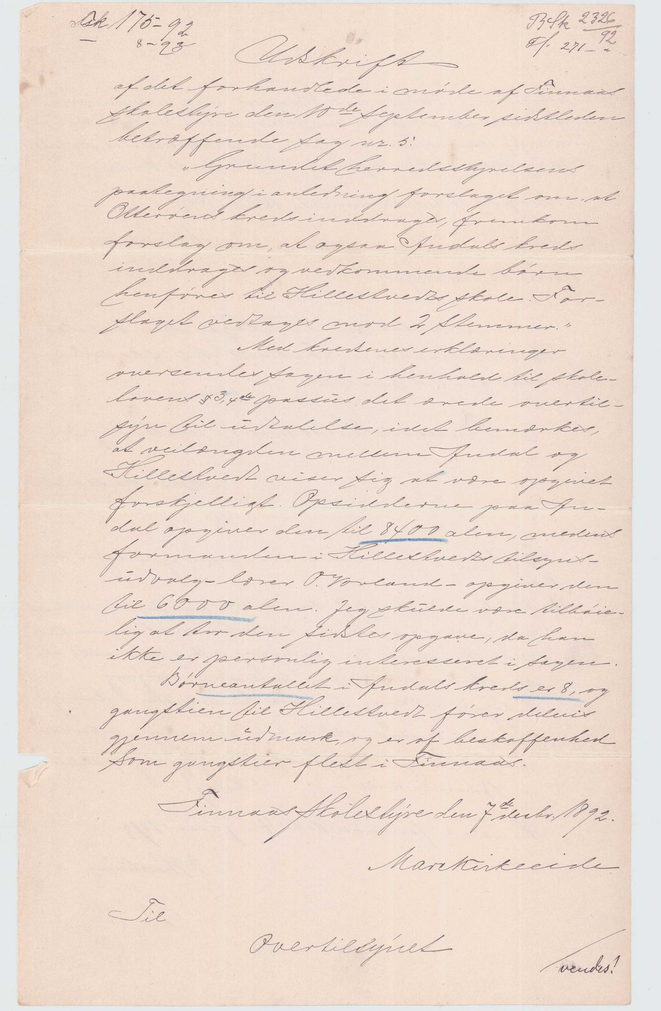 Finnaas kommune. Skulestyret, IKAH/1218a-211/D/Da/L0001/0002: Kronologisk ordna korrespondanse / Kronologisk ordna korrespondanse , 1890-1892, p. 136