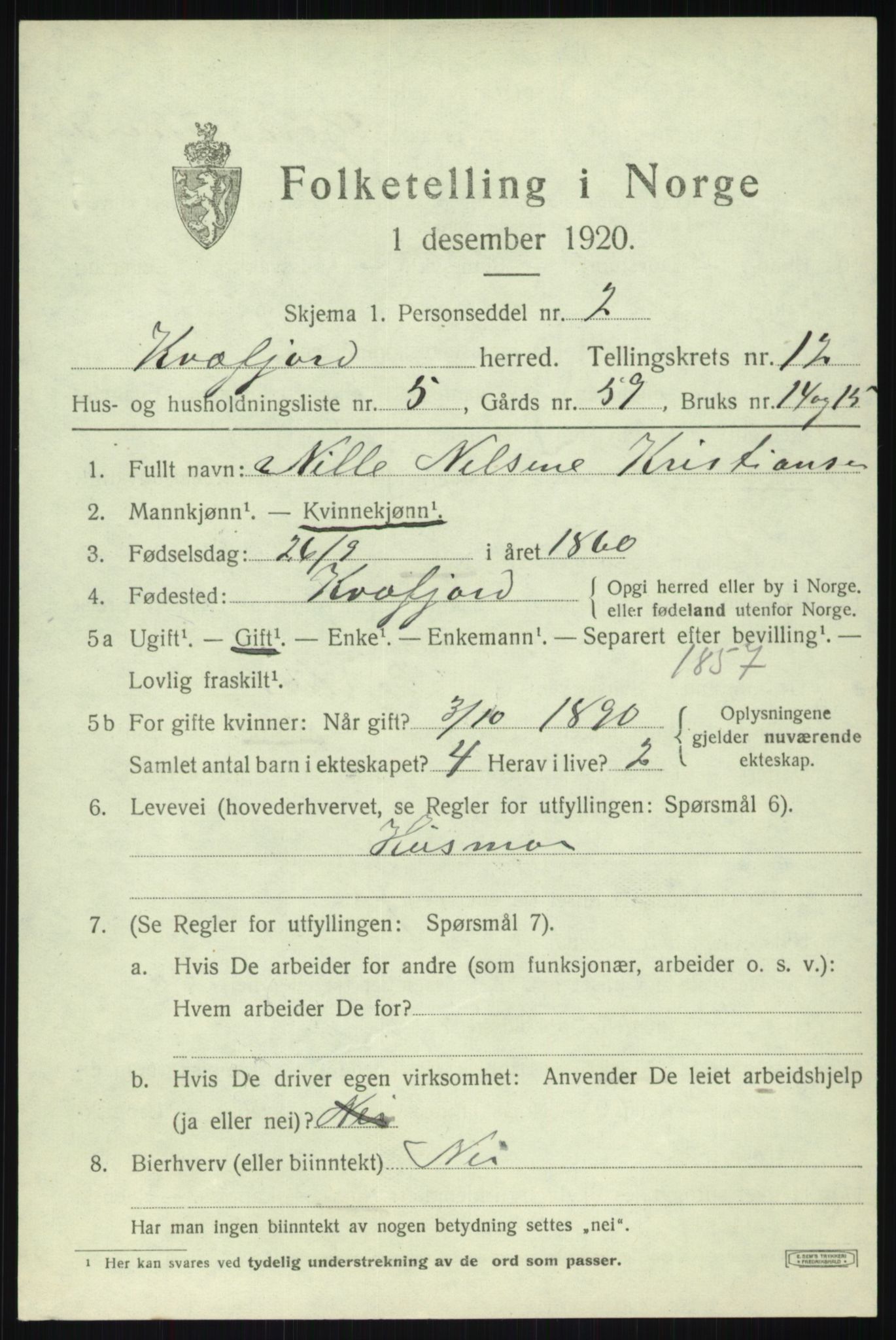 SATØ, 1920 census for Kvæfjord, 1920, p. 5773