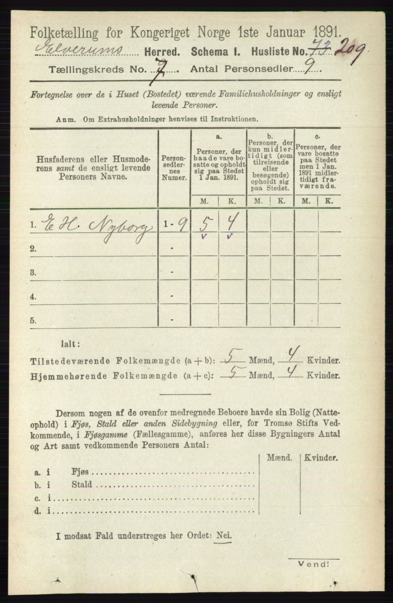 RA, 1891 census for 0427 Elverum, 1891, p. 5659