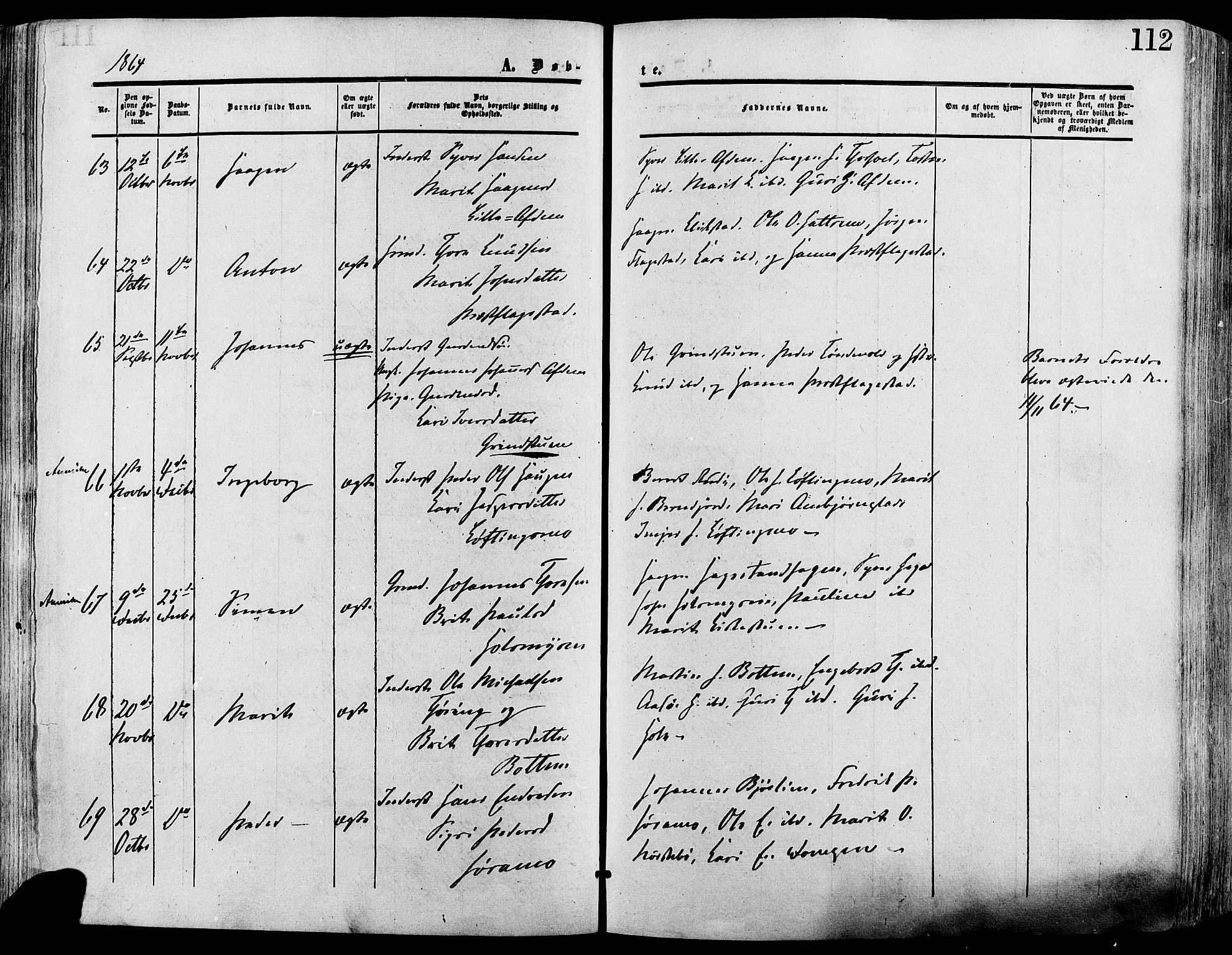Lesja prestekontor, SAH/PREST-068/H/Ha/Haa/L0008: Parish register (official) no. 8, 1854-1880, p. 112