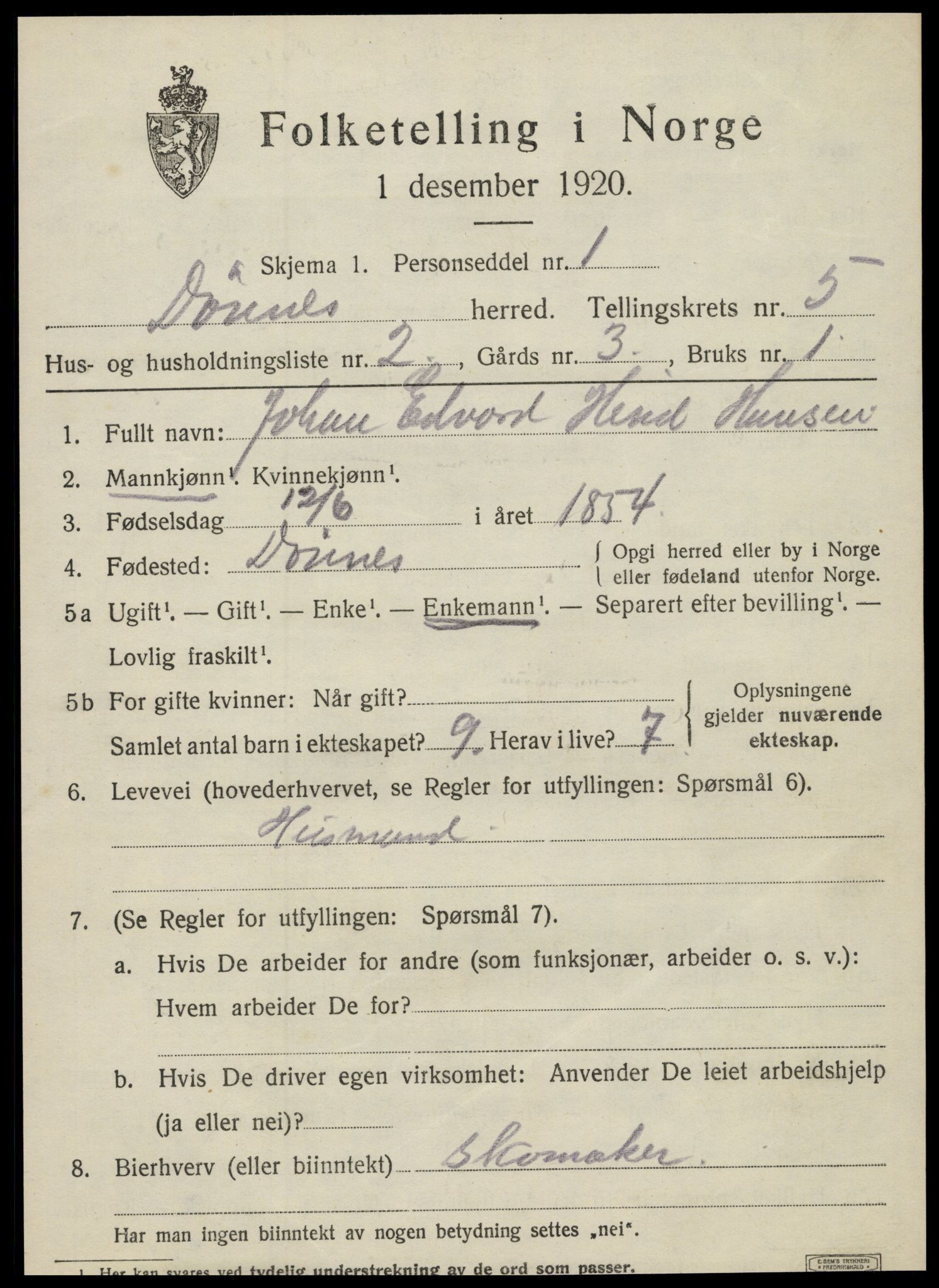 SAT, 1920 census for Dønnes, 1920, p. 2890