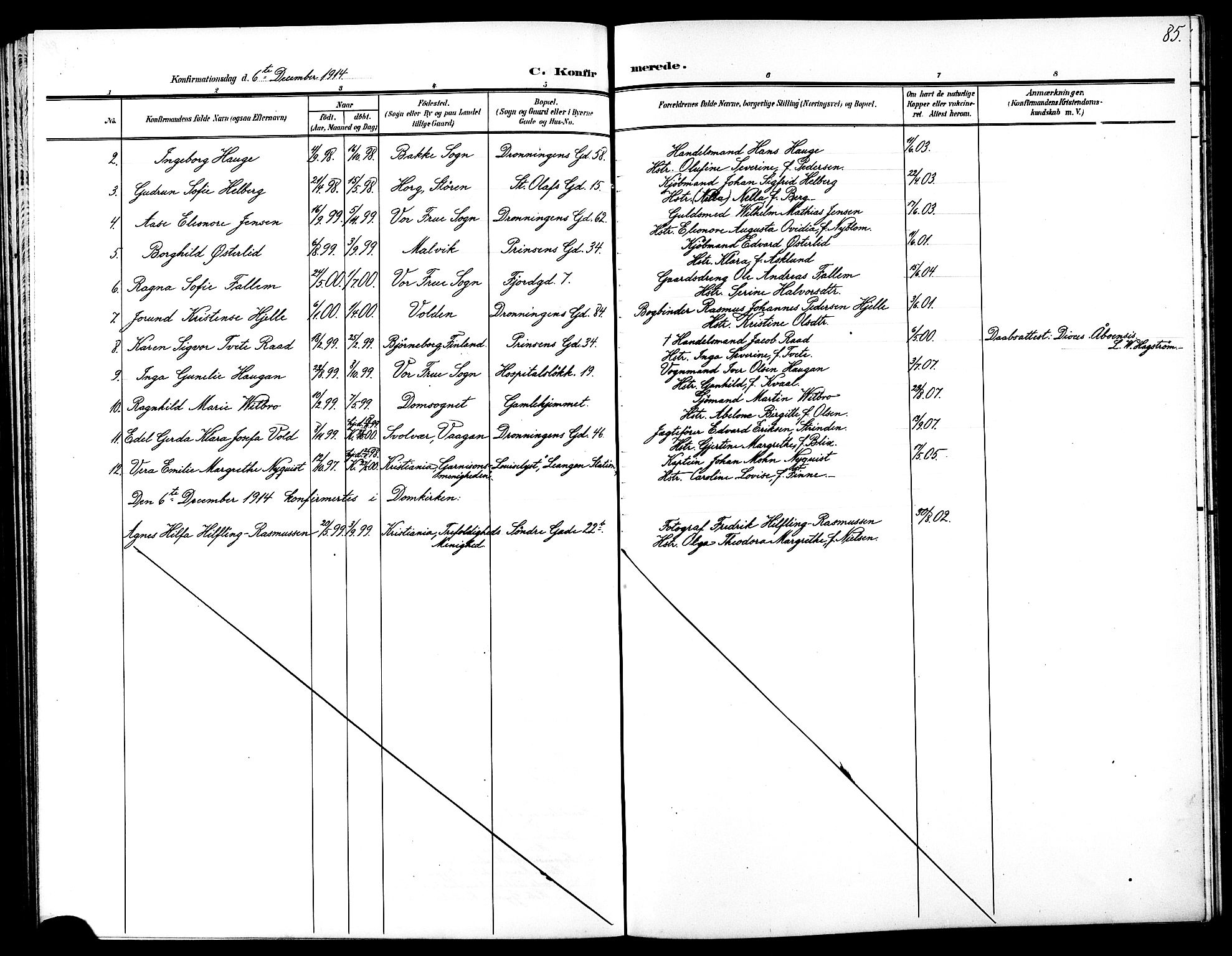 Ministerialprotokoller, klokkerbøker og fødselsregistre - Sør-Trøndelag, SAT/A-1456/602/L0146: Parish register (copy) no. 602C14, 1904-1914, p. 85