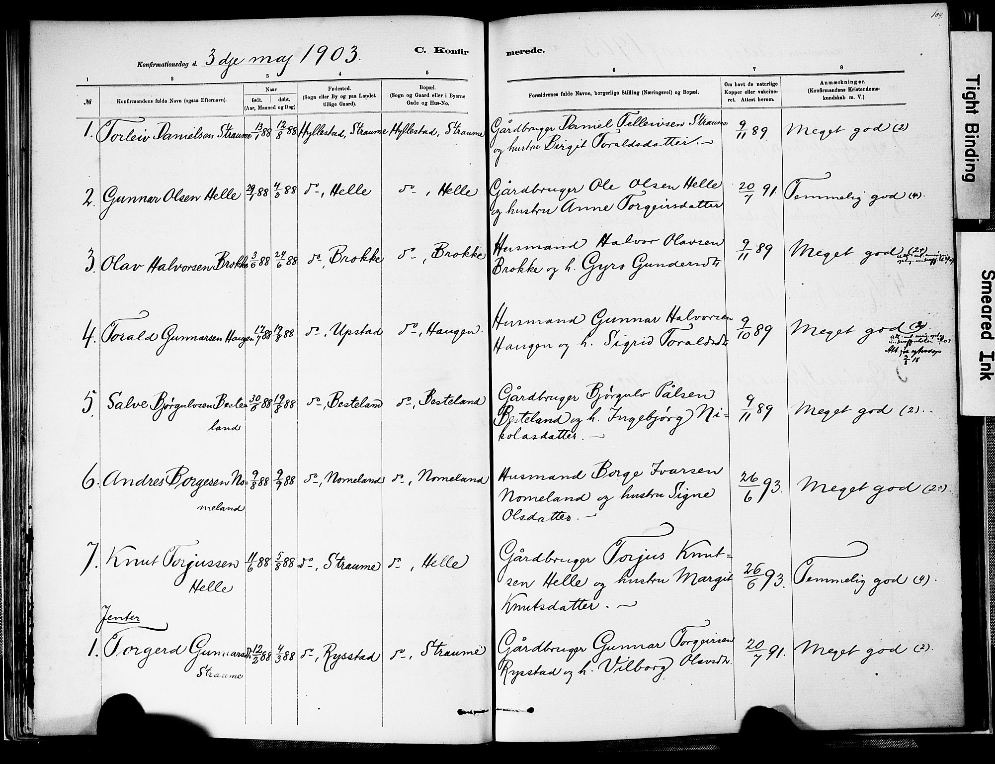 Valle sokneprestkontor, SAK/1111-0044/F/Fa/Fab/L0001: Parish register (official) no. A 1, 1882-1910, p. 109