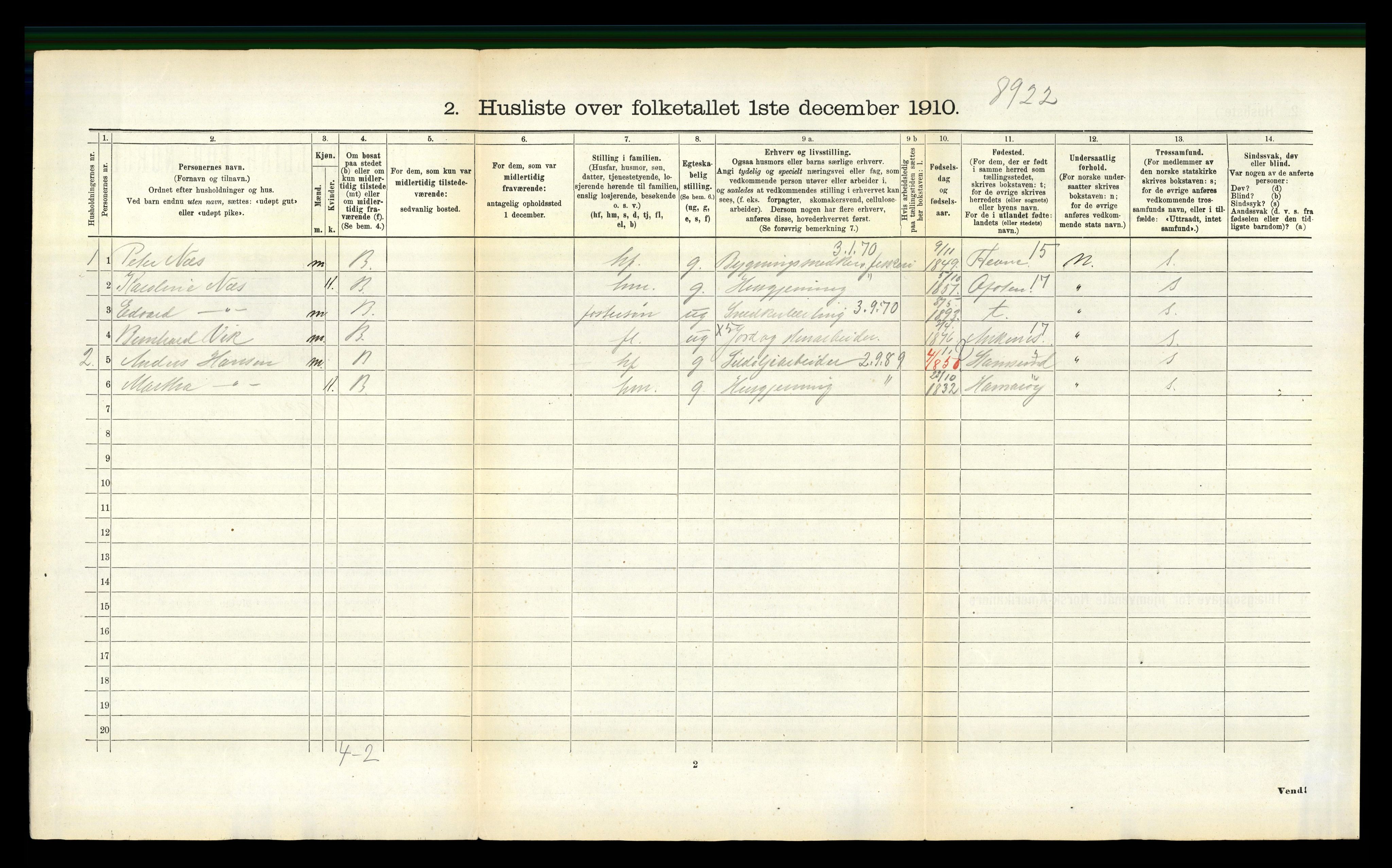 RA, 1910 census for Vågan, 1910, p. 1086