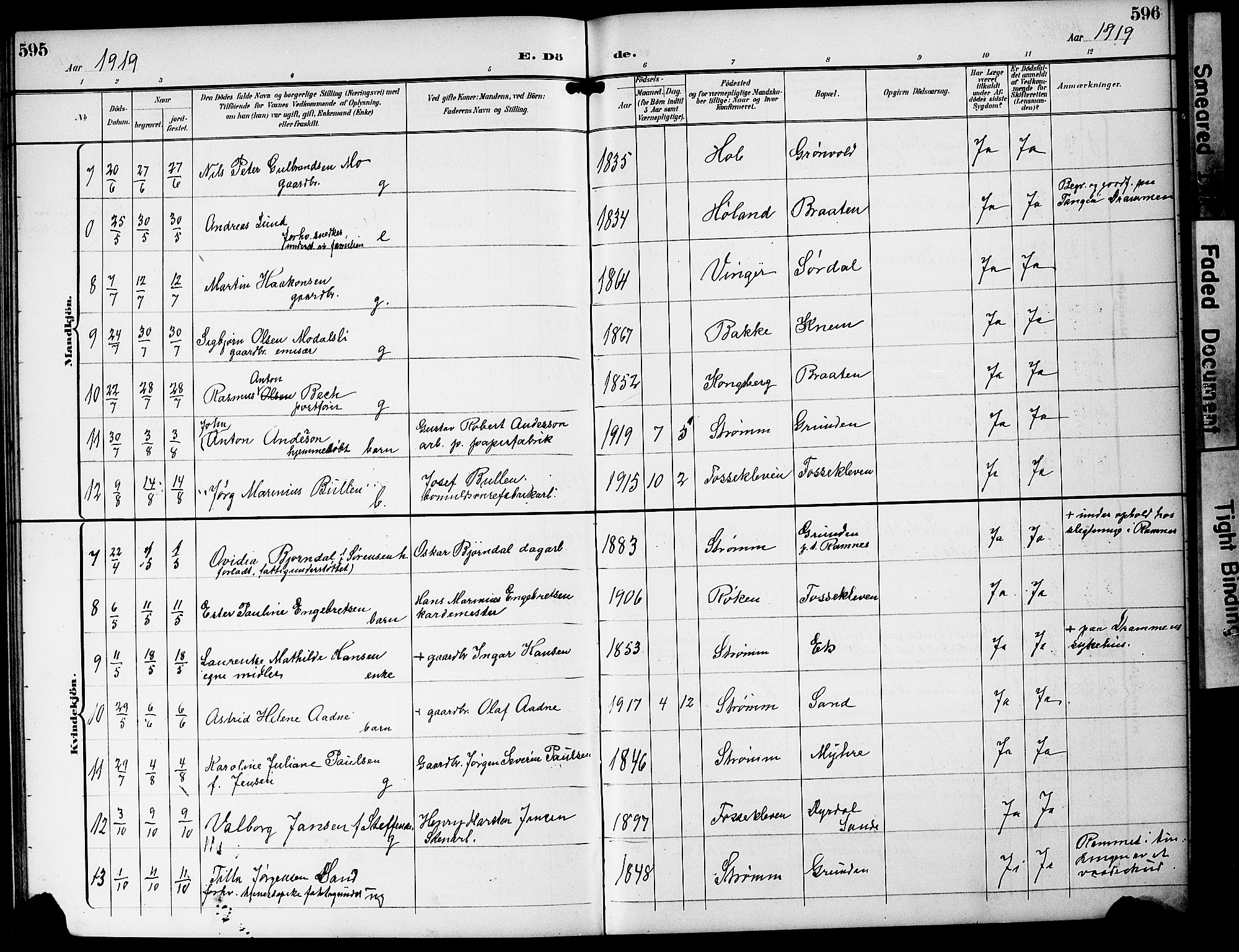 Strømm kirkebøker, AV/SAKO-A-322/G/Ga/L0004: Parish register (copy) no. I 4, 1897-1927, p. 595-596