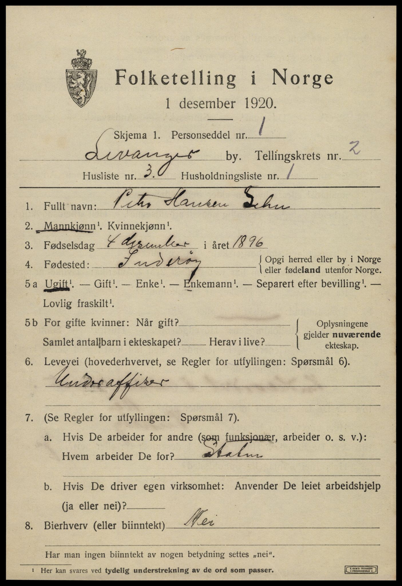 SAT, 1920 census for Levanger town, 1920, p. 2814