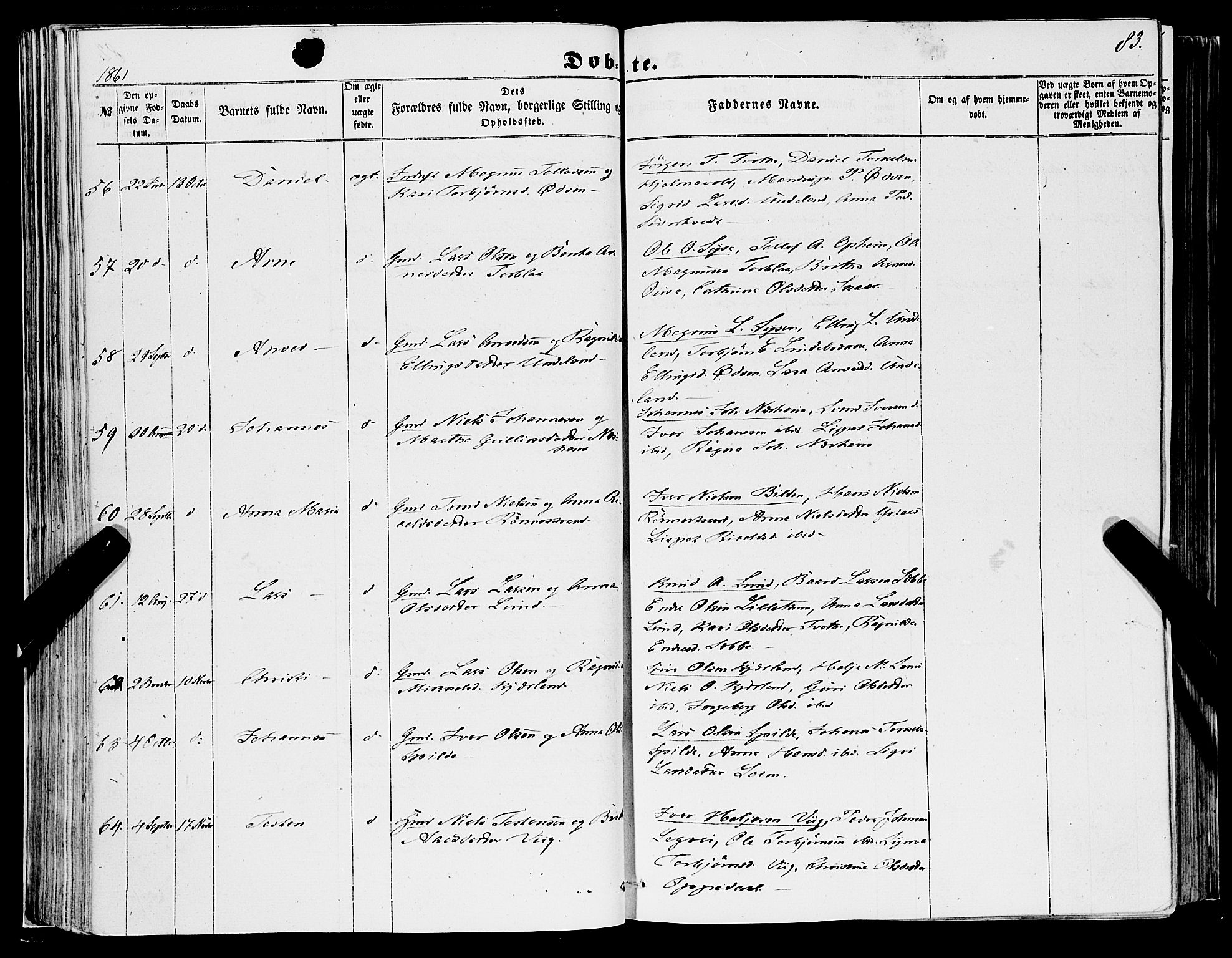 Ulvik sokneprestembete, AV/SAB-A-78801/H/Haa: Parish register (official) no. A 13, 1853-1863, p. 83