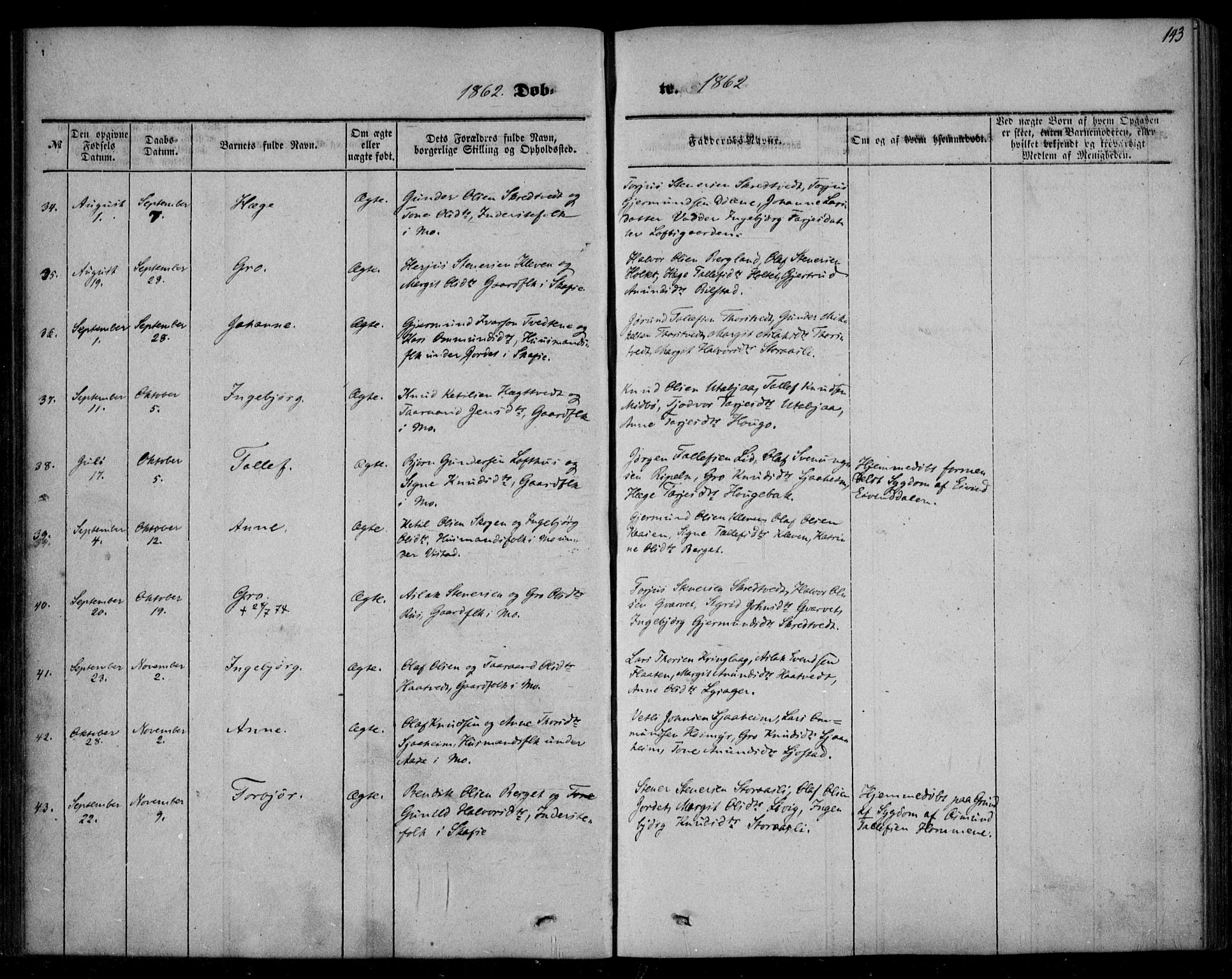 Mo kirkebøker, AV/SAKO-A-286/F/Fa/L0005: Parish register (official) no. I 5, 1844-1864, p. 143