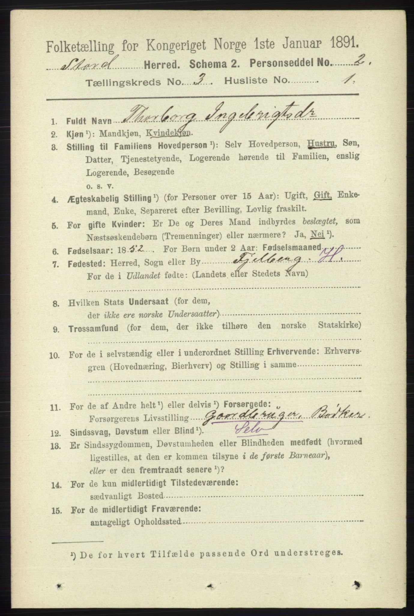 RA, 1891 census for 1221 Stord, 1891, p. 534