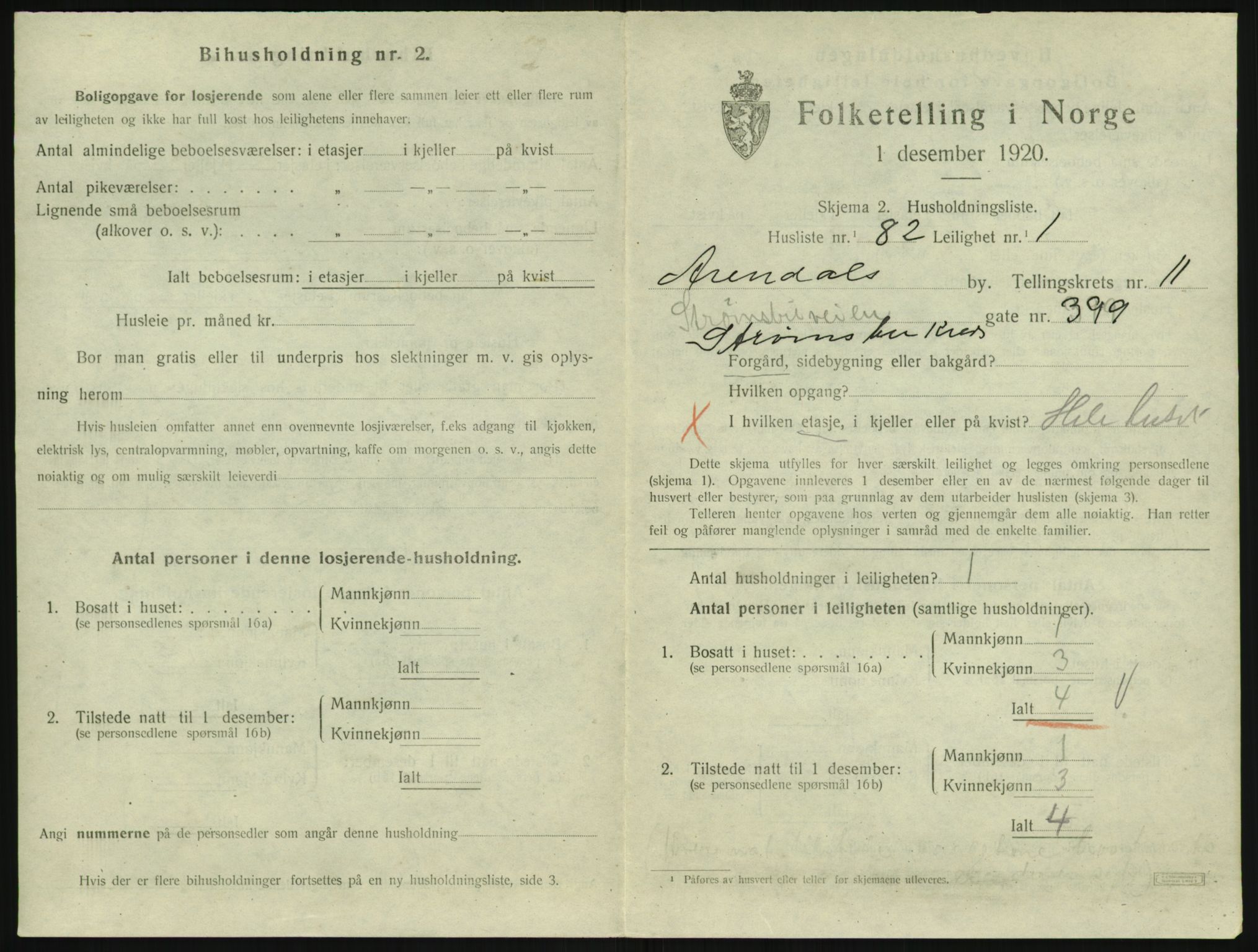 SAK, 1920 census for Arendal, 1920, p. 6490