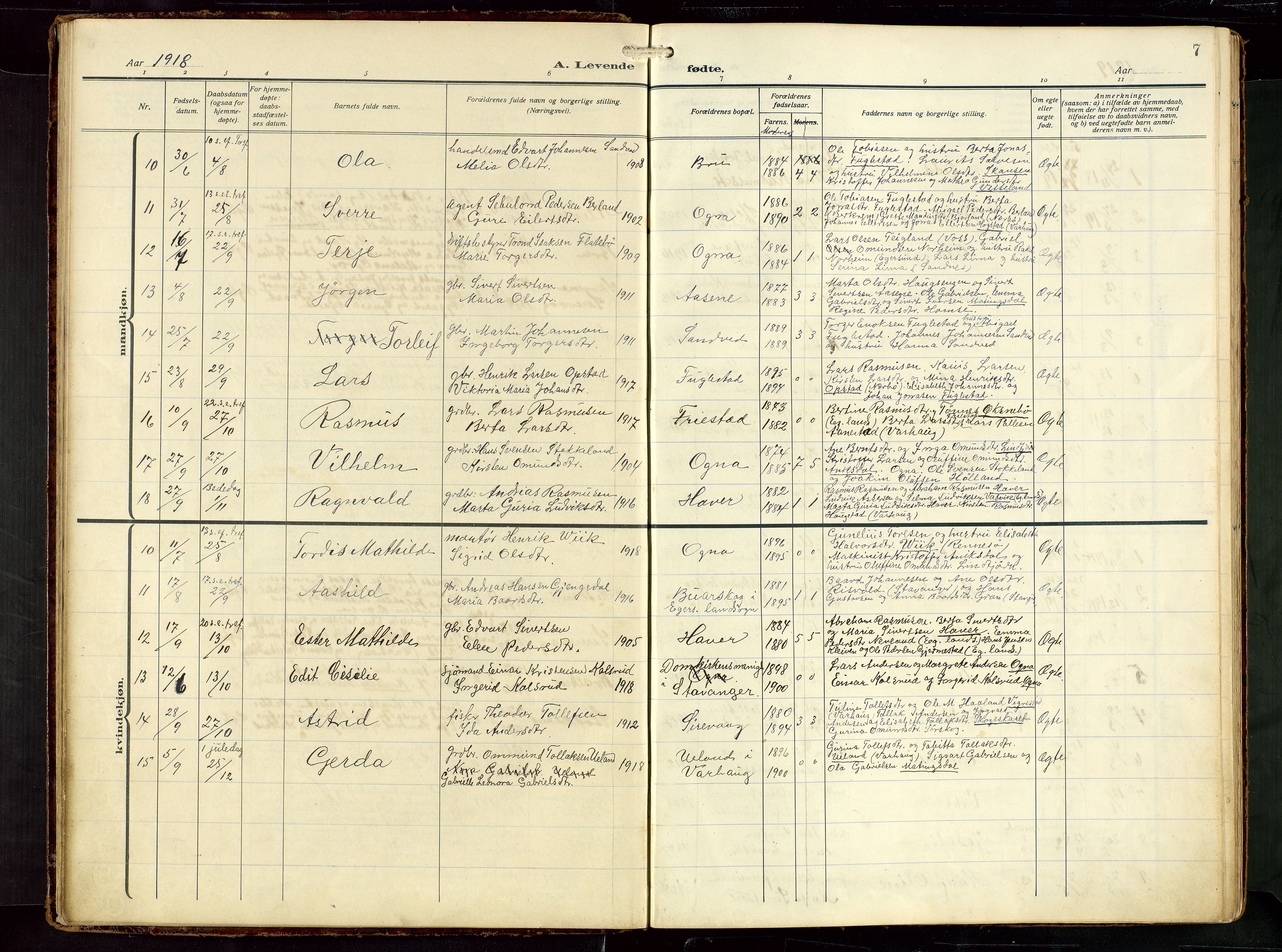 Eigersund sokneprestkontor, AV/SAST-A-101807/S09: Parish register (copy) no. B 22, 1915-1947, p. 7