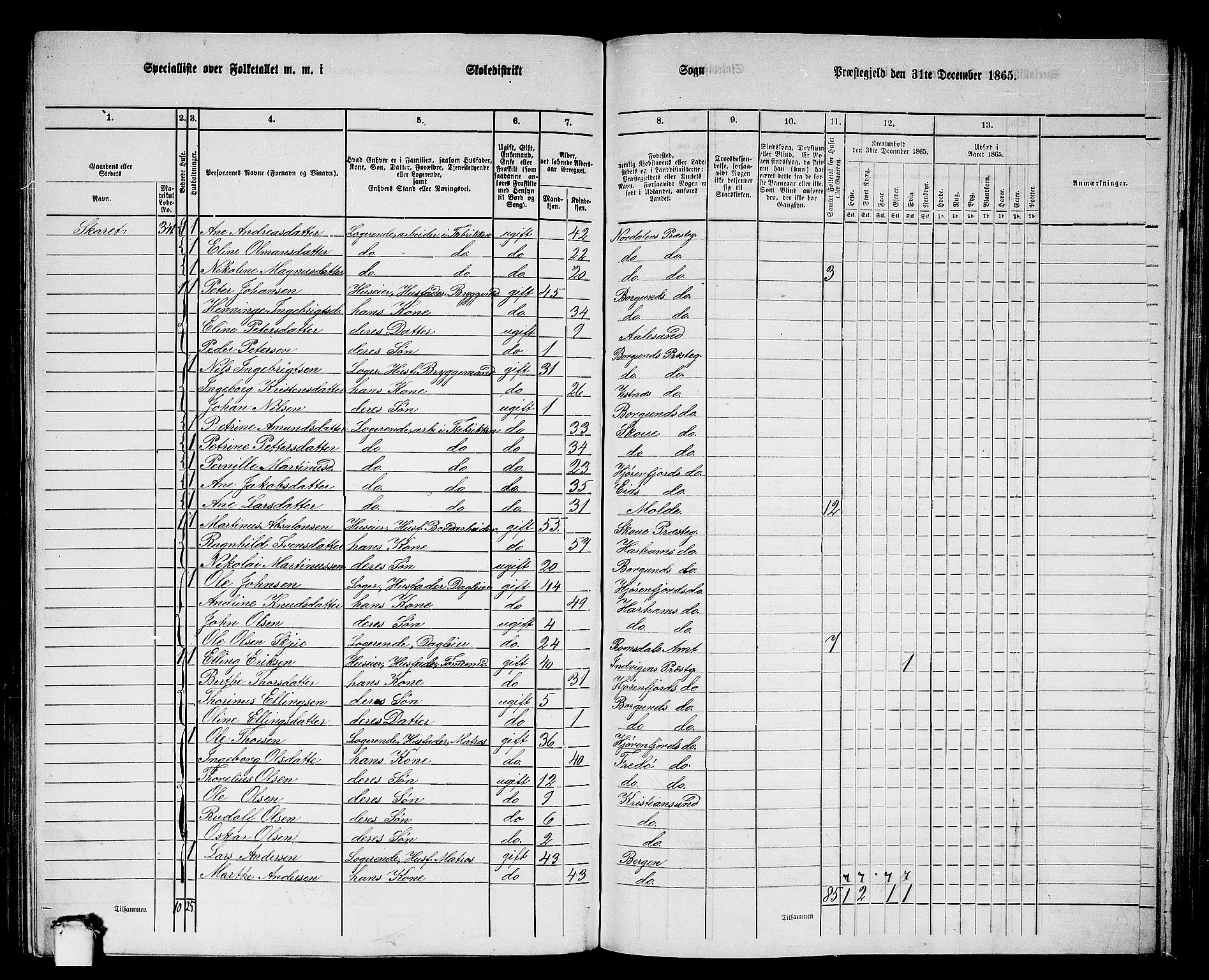 RA, 1865 census for Borgund, 1865, p. 165