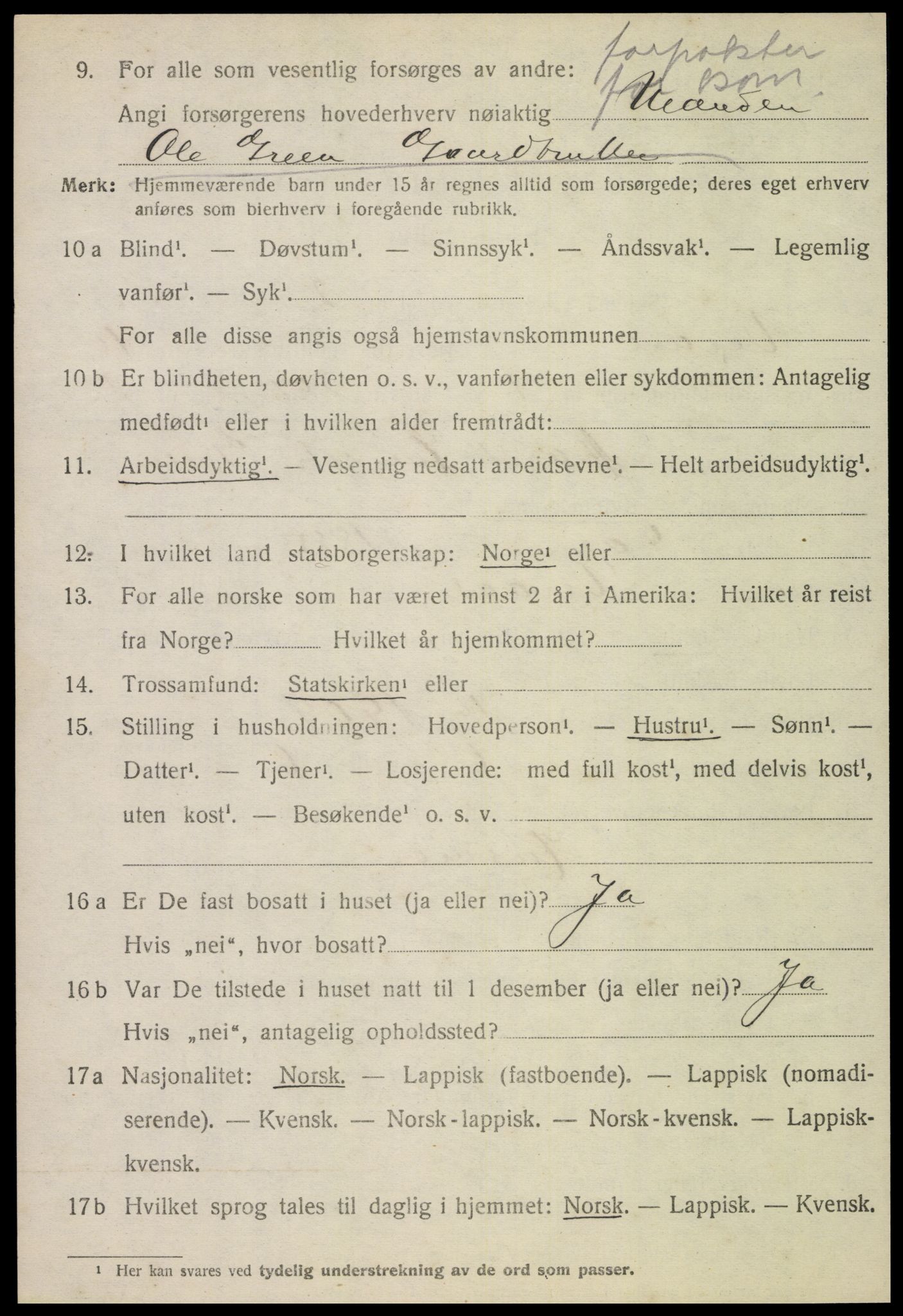 SAT, 1920 census for Verdal, 1920, p. 12148