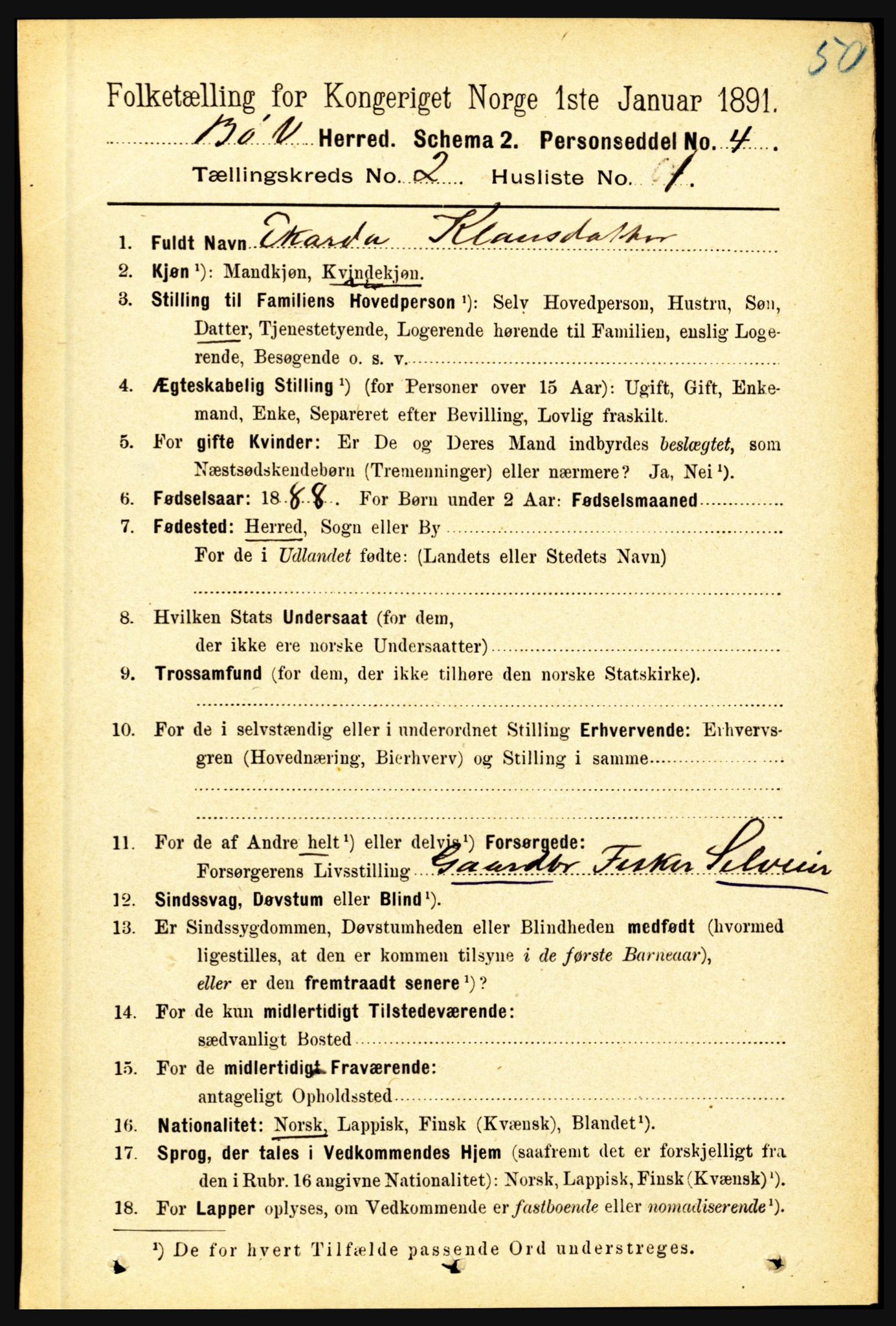 RA, 1891 census for 1867 Bø, 1891, p. 548