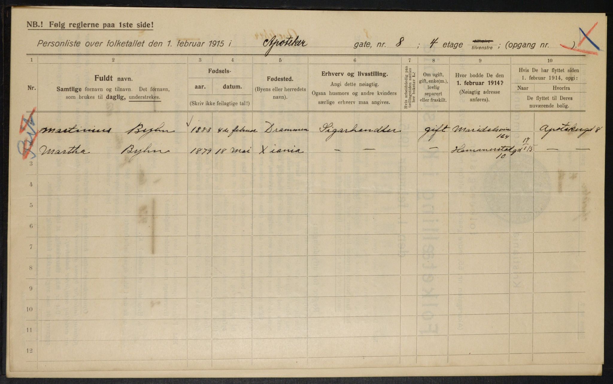 OBA, Municipal Census 1915 for Kristiania, 1915, p. 1415