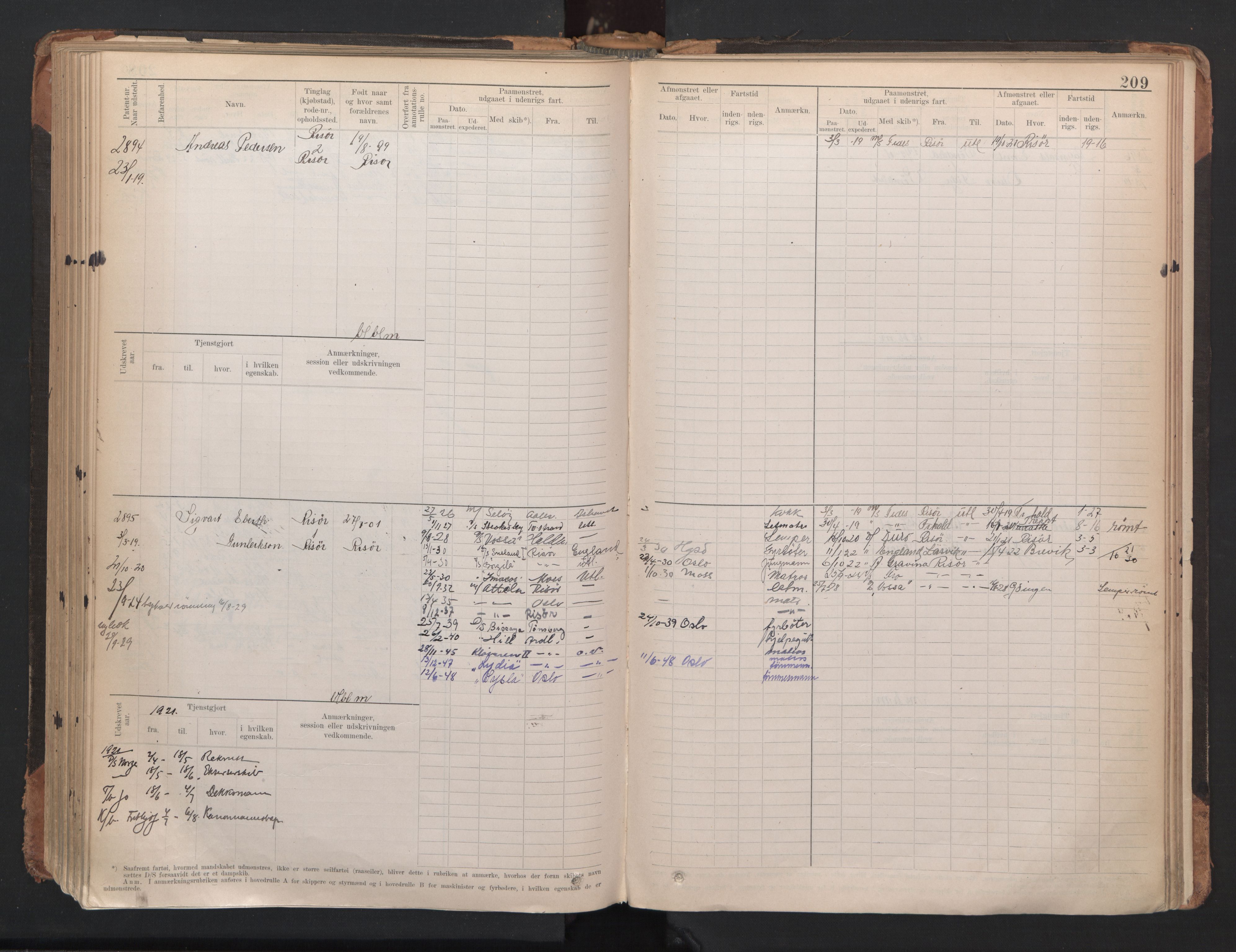 Risør mønstringskrets, AV/SAK-2031-0010/F/Fb/L0005: Hovedrulle A nr 2485-3065, Q-5, 1904-1948, p. 215