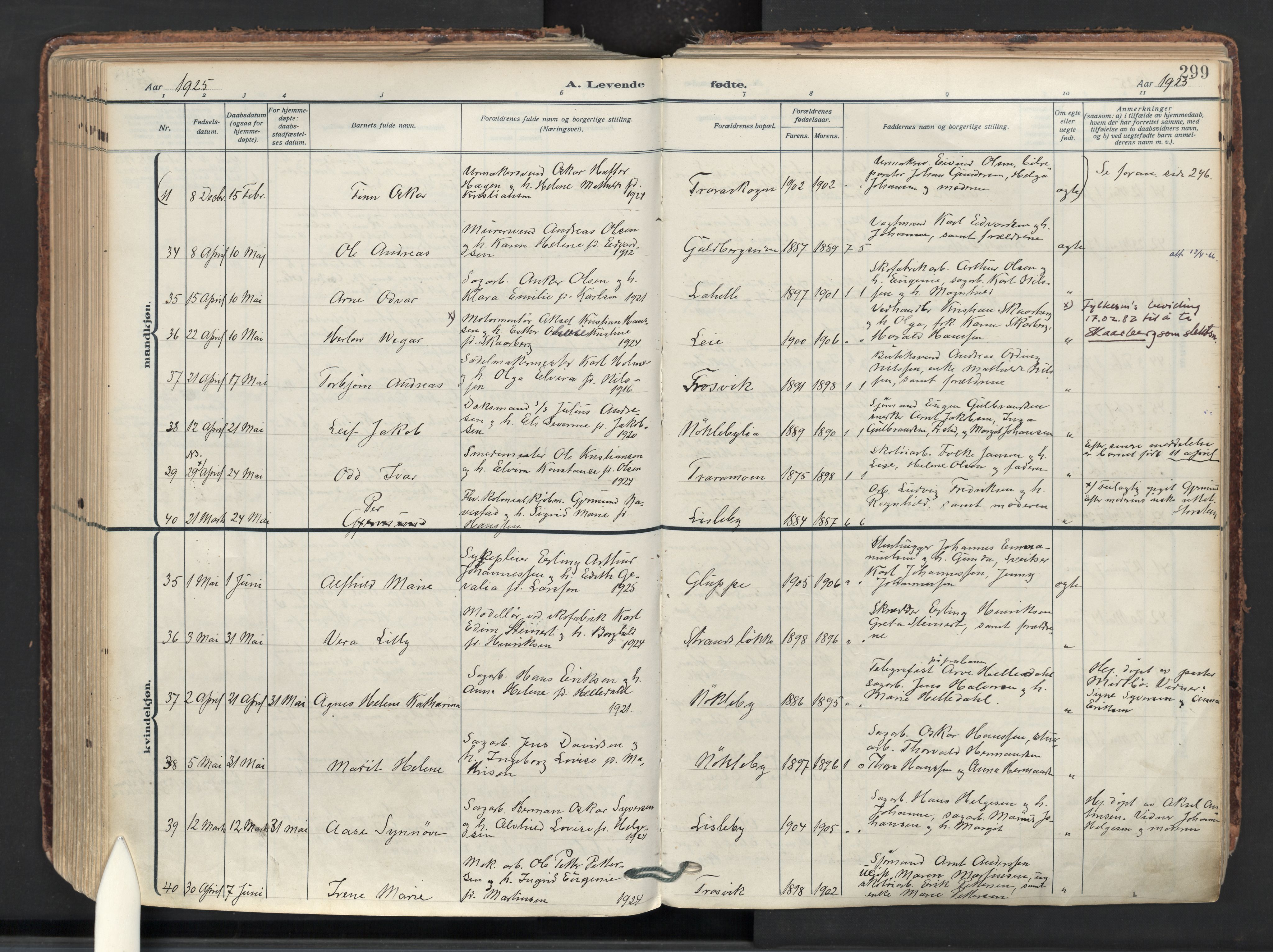 Glemmen prestekontor Kirkebøker, AV/SAO-A-10908/F/Fa/L0017: Parish register (official) no. 17, 1911-1936, p. 299