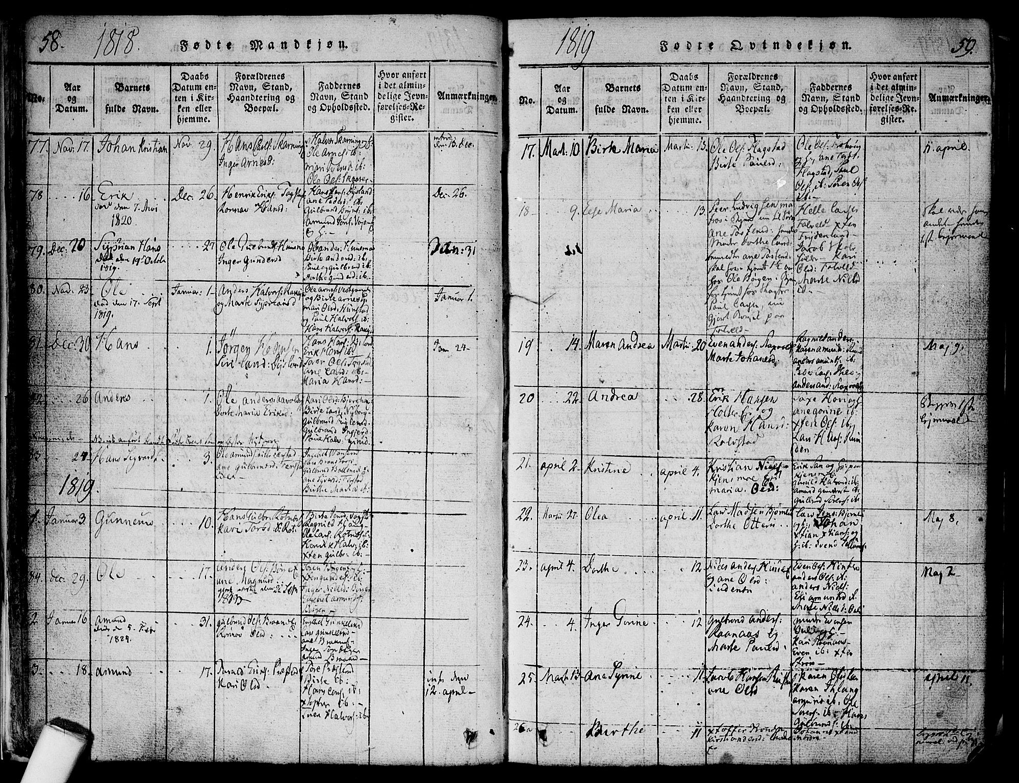 Nes prestekontor Kirkebøker, AV/SAO-A-10410/F/Fa/L0005: Parish register (official) no. I 5, 1815-1835, p. 58-59