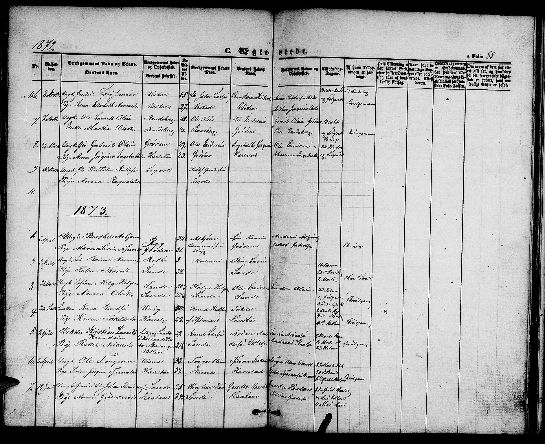 Hetland sokneprestkontor, AV/SAST-A-101826/30/30BB/L0002: Parish register (copy) no. B 2, 1856-1891, p. 85