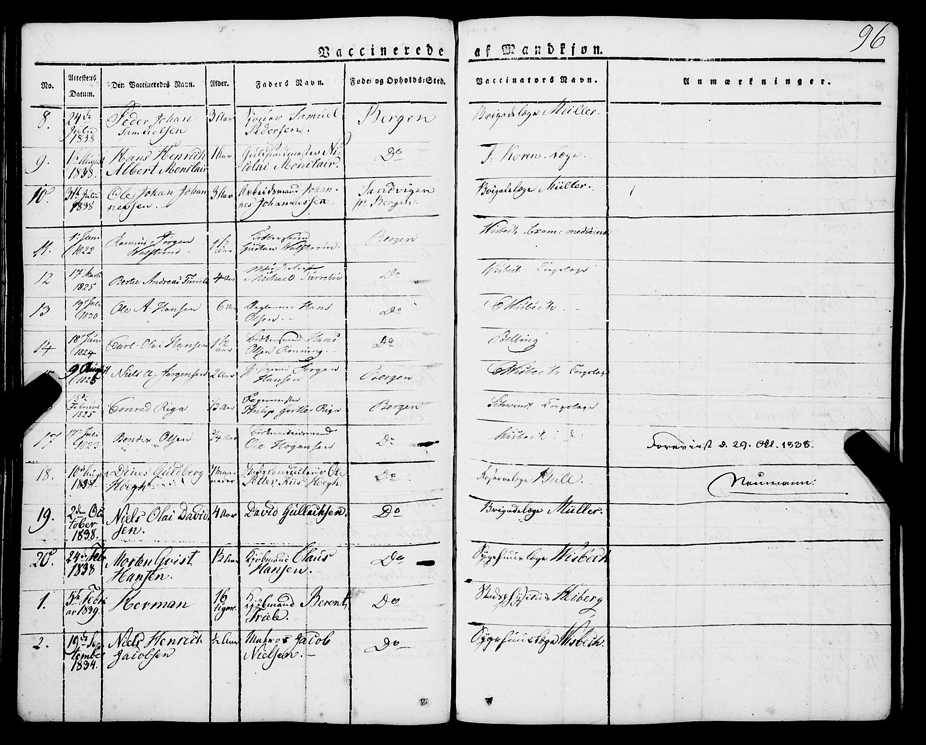 Korskirken sokneprestembete, AV/SAB-A-76101/H/Haa/L0050: Parish register (official) no. F 1, 1821-1869, p. 96