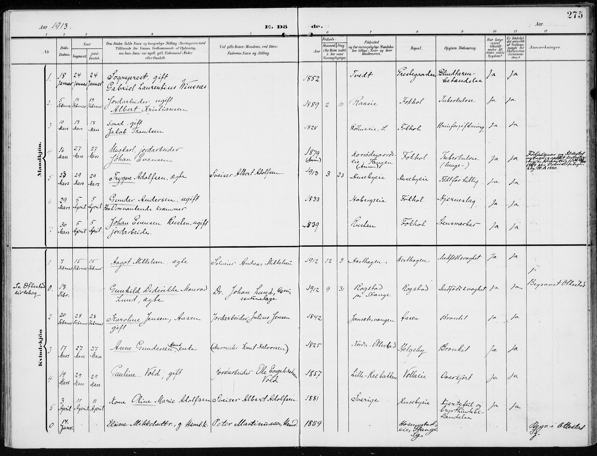 Stange prestekontor, SAH/PREST-002/K/L0024: Parish register (official) no. 24, 1906-1922, p. 275