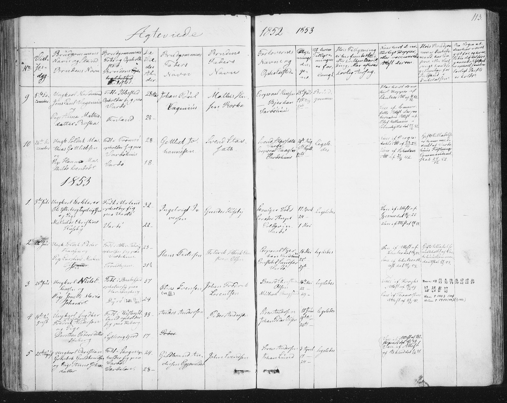 Vardø sokneprestkontor, SATØ/S-1332/H/Ha/L0003kirke: Parish register (official) no. 3, 1843-1861, p. 113